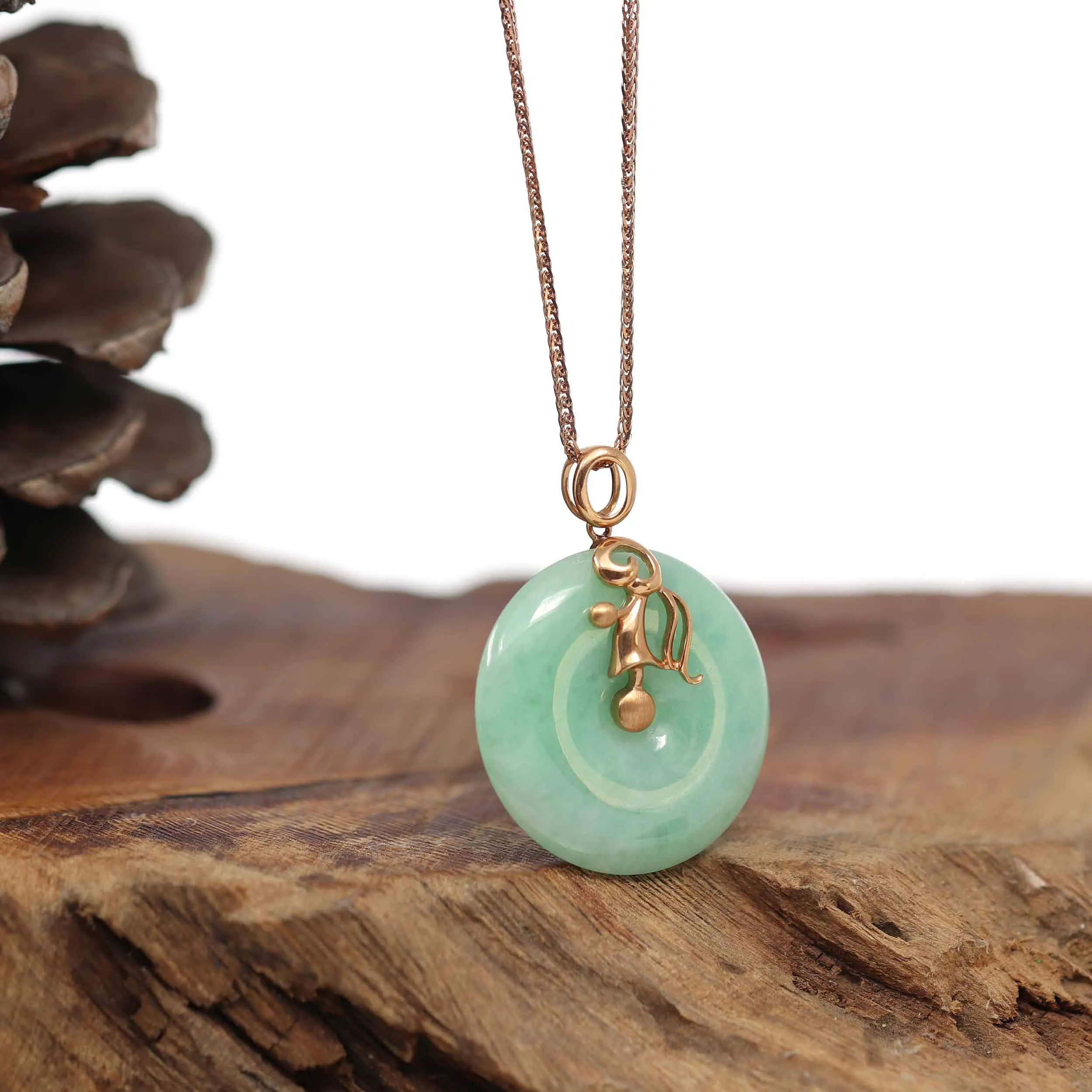 18k Rose Gold Genuine Jadeite Constellation (Virgo) Necklace Pendant