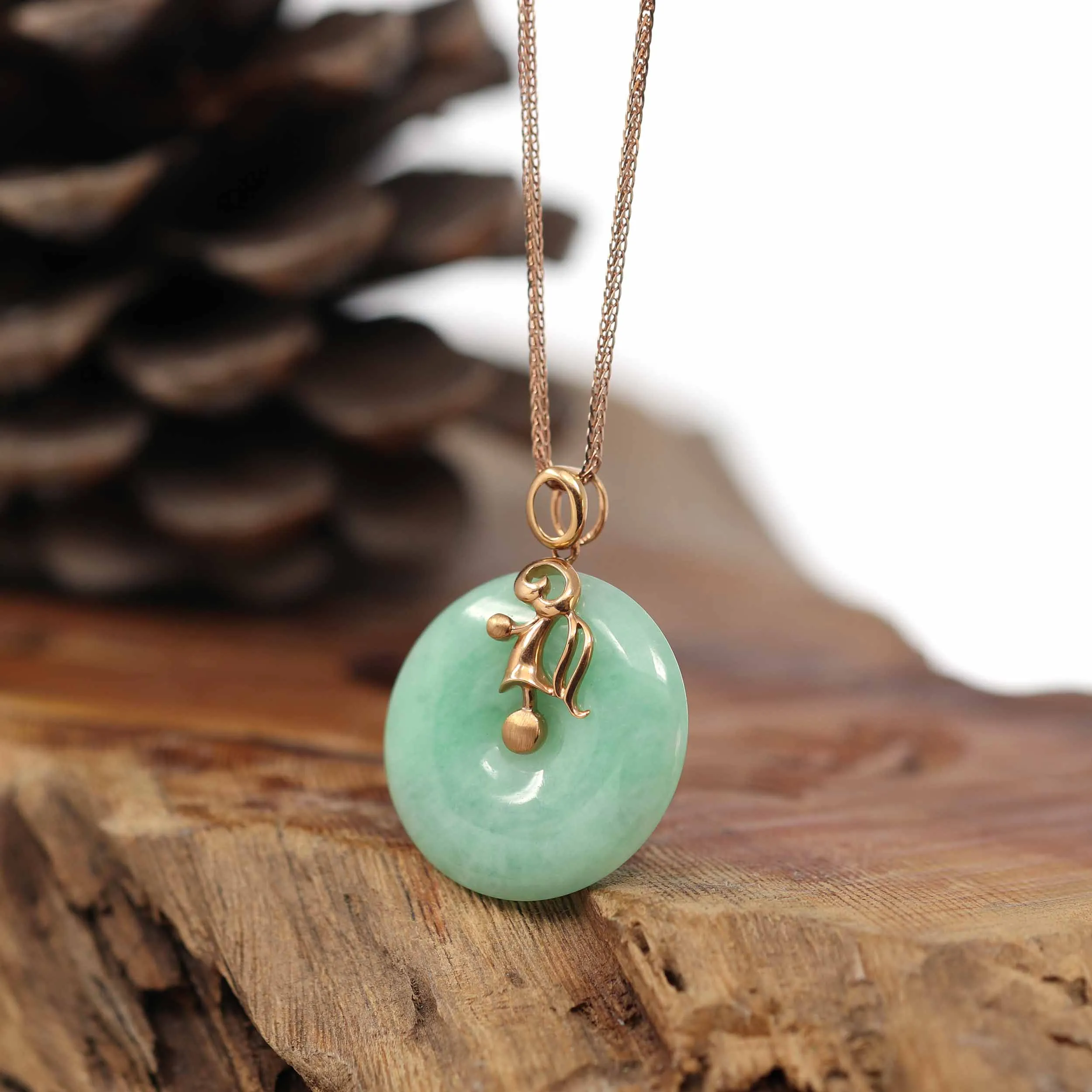 18k Rose Gold Genuine Jadeite Constellation (Virgo) Necklace Pendant