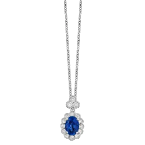 18K White Blue Sapphire and Natural Diamond 17 inch Necklace