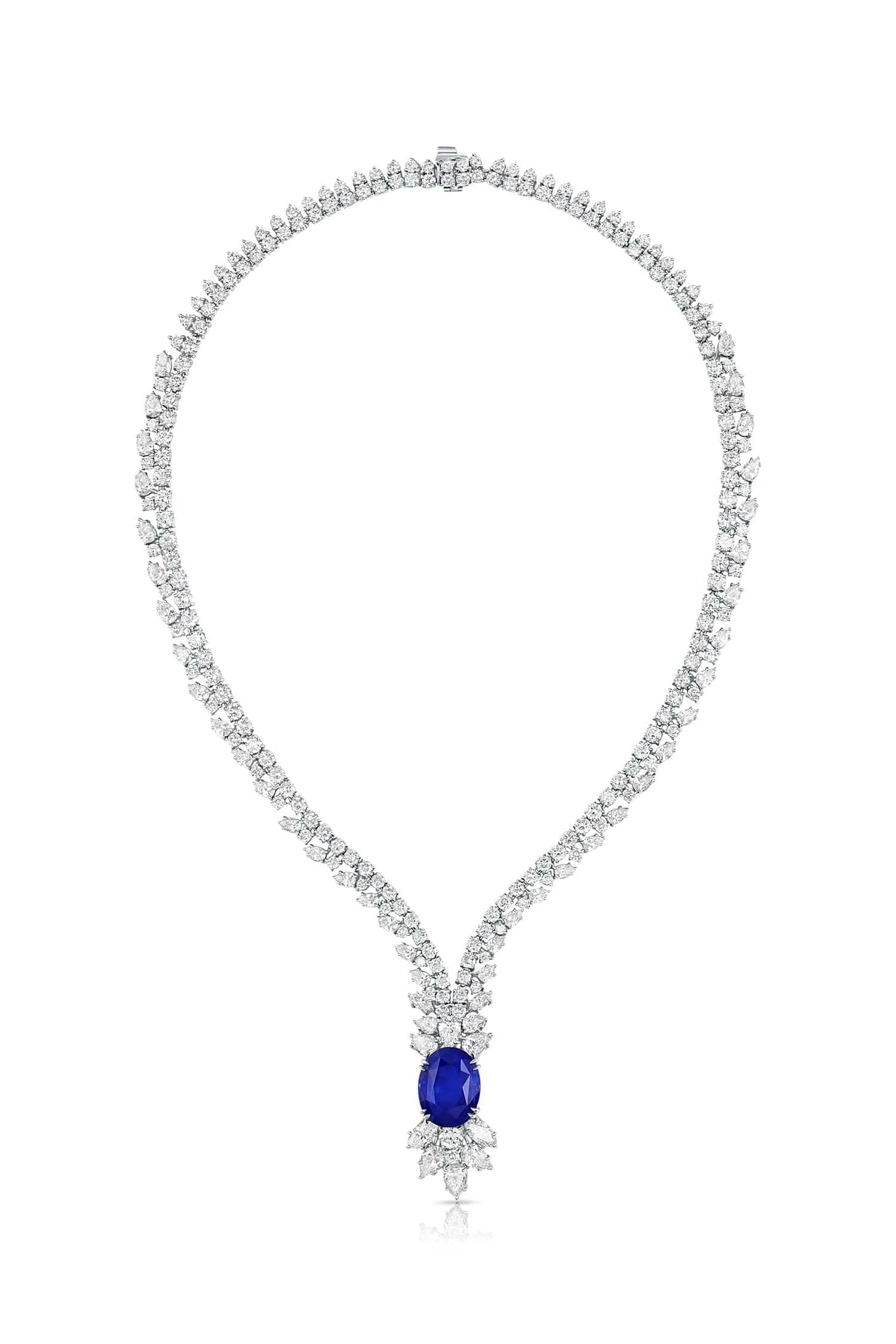 18k White Gold 14.08 ct Ceylon Sapphire Diamond Necklace, AGL Report