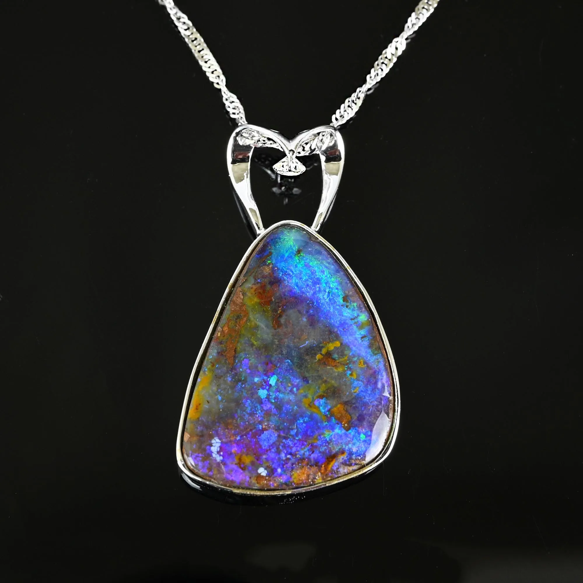 18K White Gold Diamond 13.99 CTW Boulder Opal Necklace