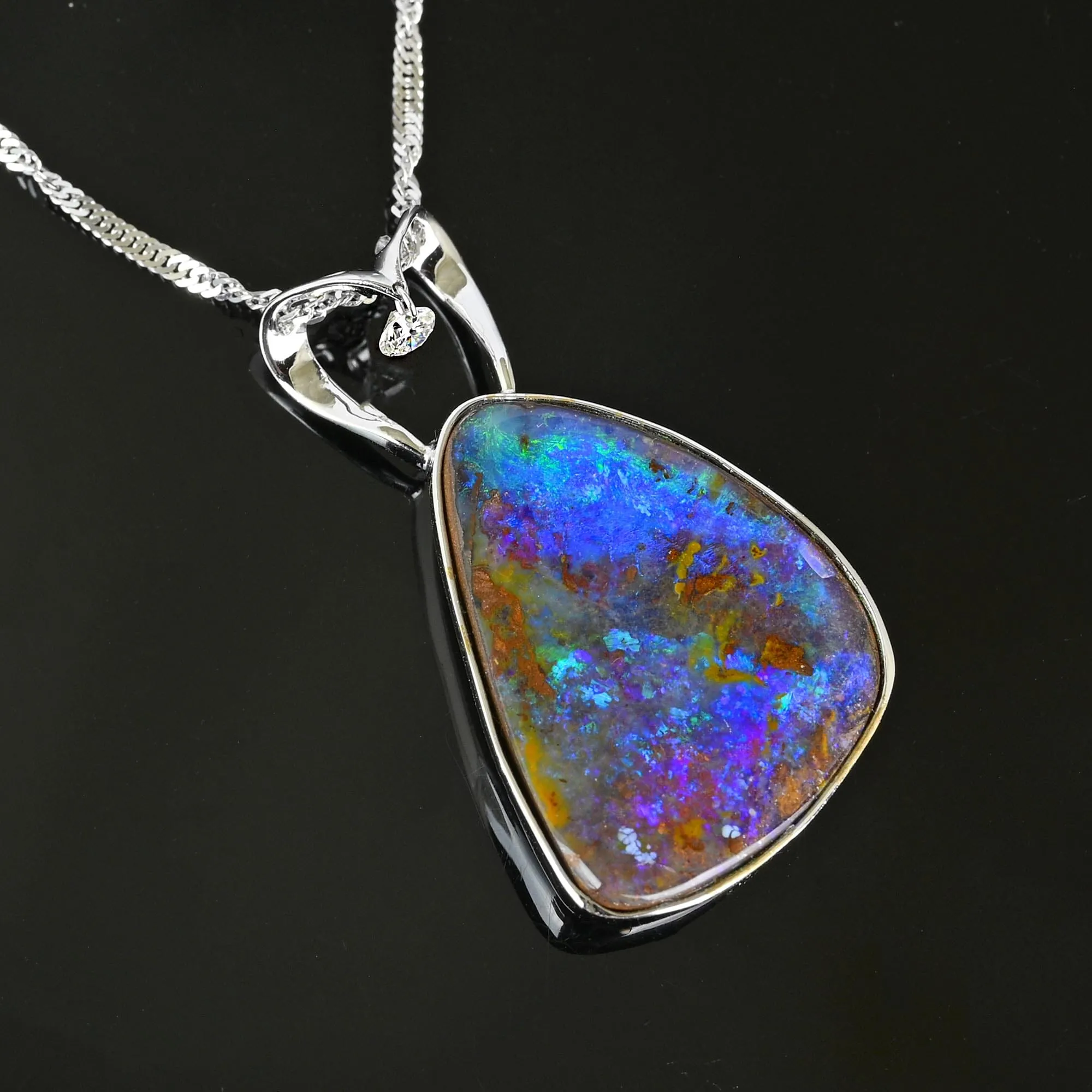 18K White Gold Diamond 13.99 CTW Boulder Opal Necklace