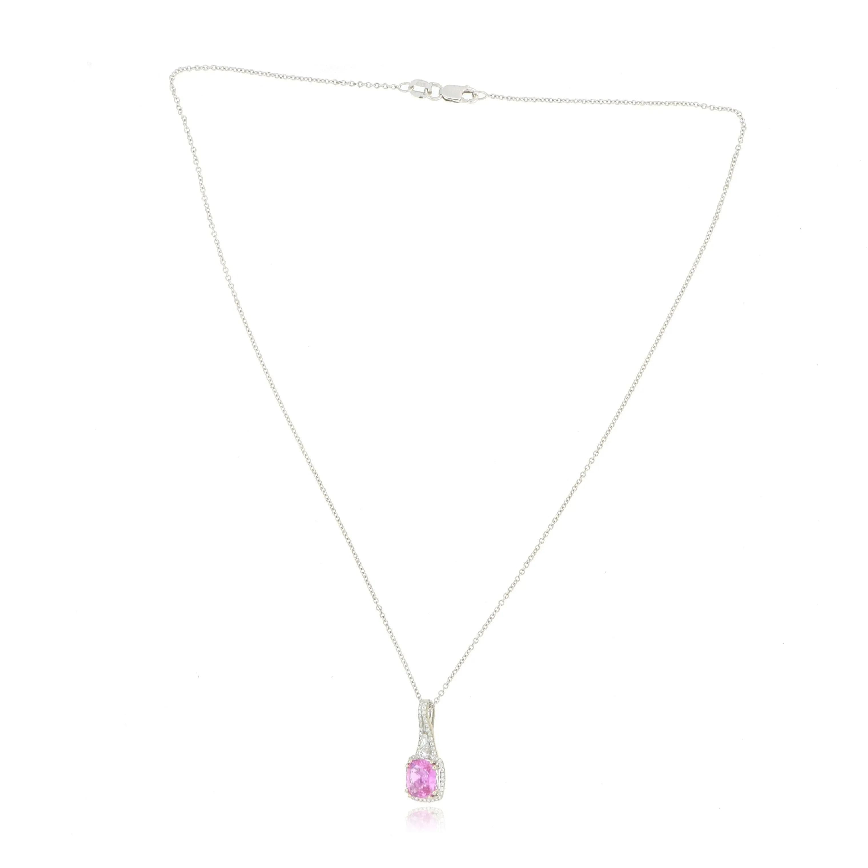 18k White Gold Pink Sapphire and Diamond Necklace