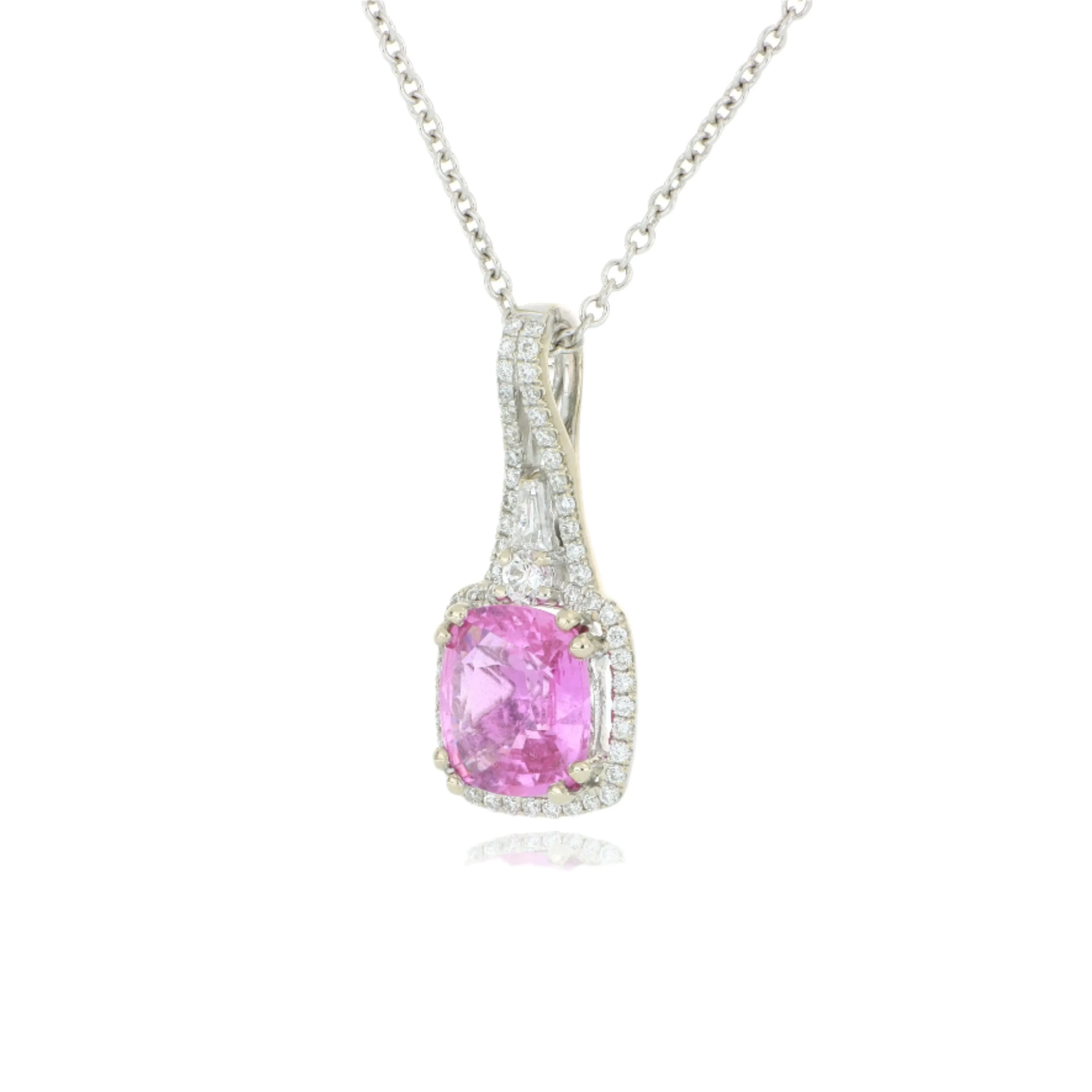 18k White Gold Pink Sapphire and Diamond Necklace