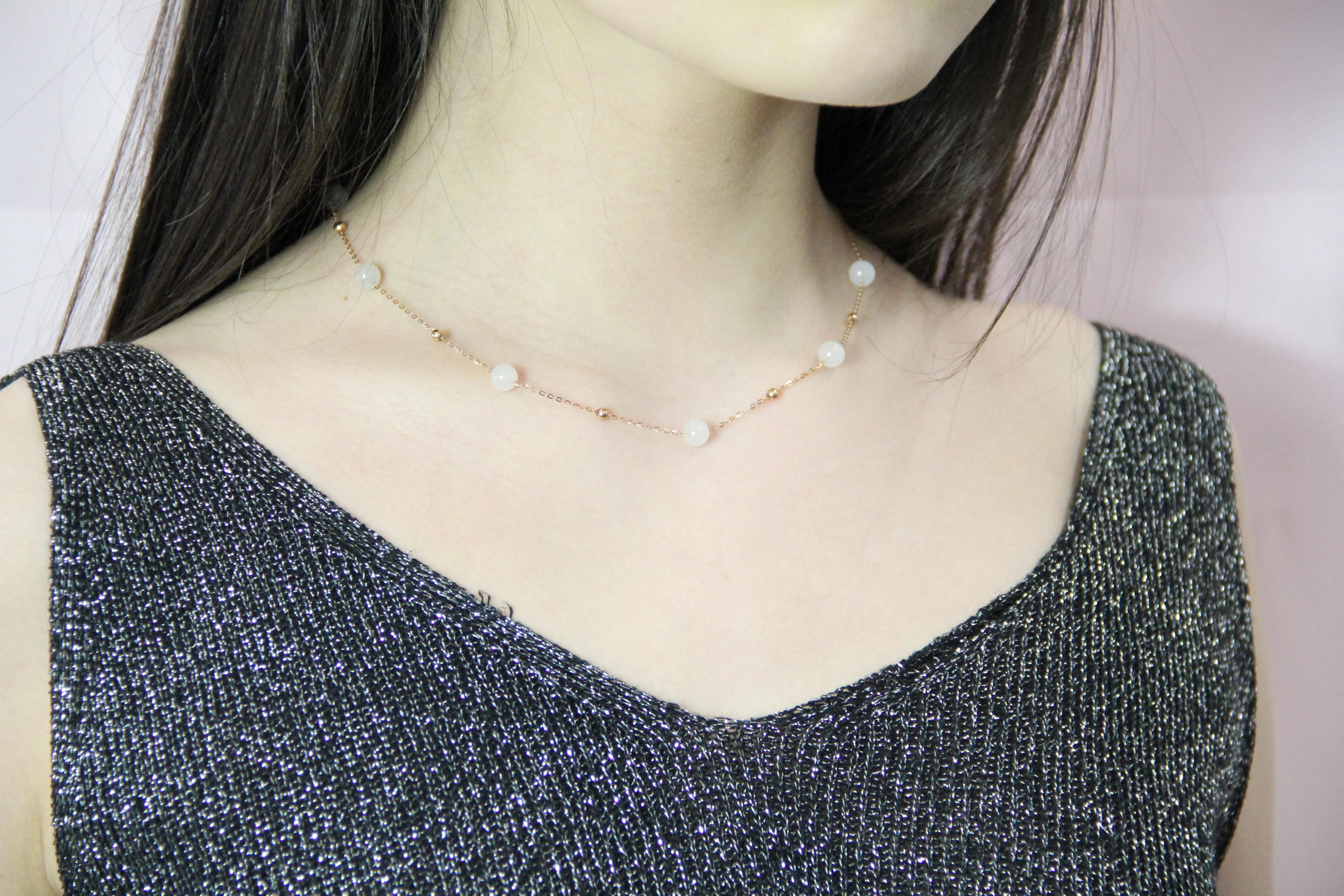 18k White Jade Starry Necklace #1658