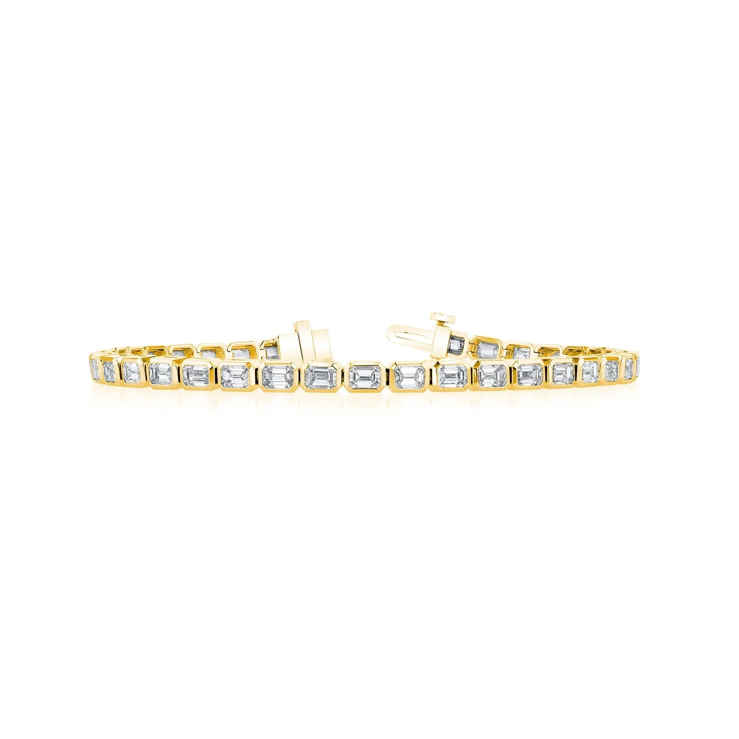 18K Yellow Gold 7" East West Emerald-Cut Diamond Bezel-Set Tennis Bracelet, 4.3ct G-H, VS