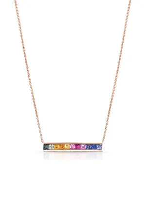 18kt Rose Gold Rainbow Sapphire Bar Necklace