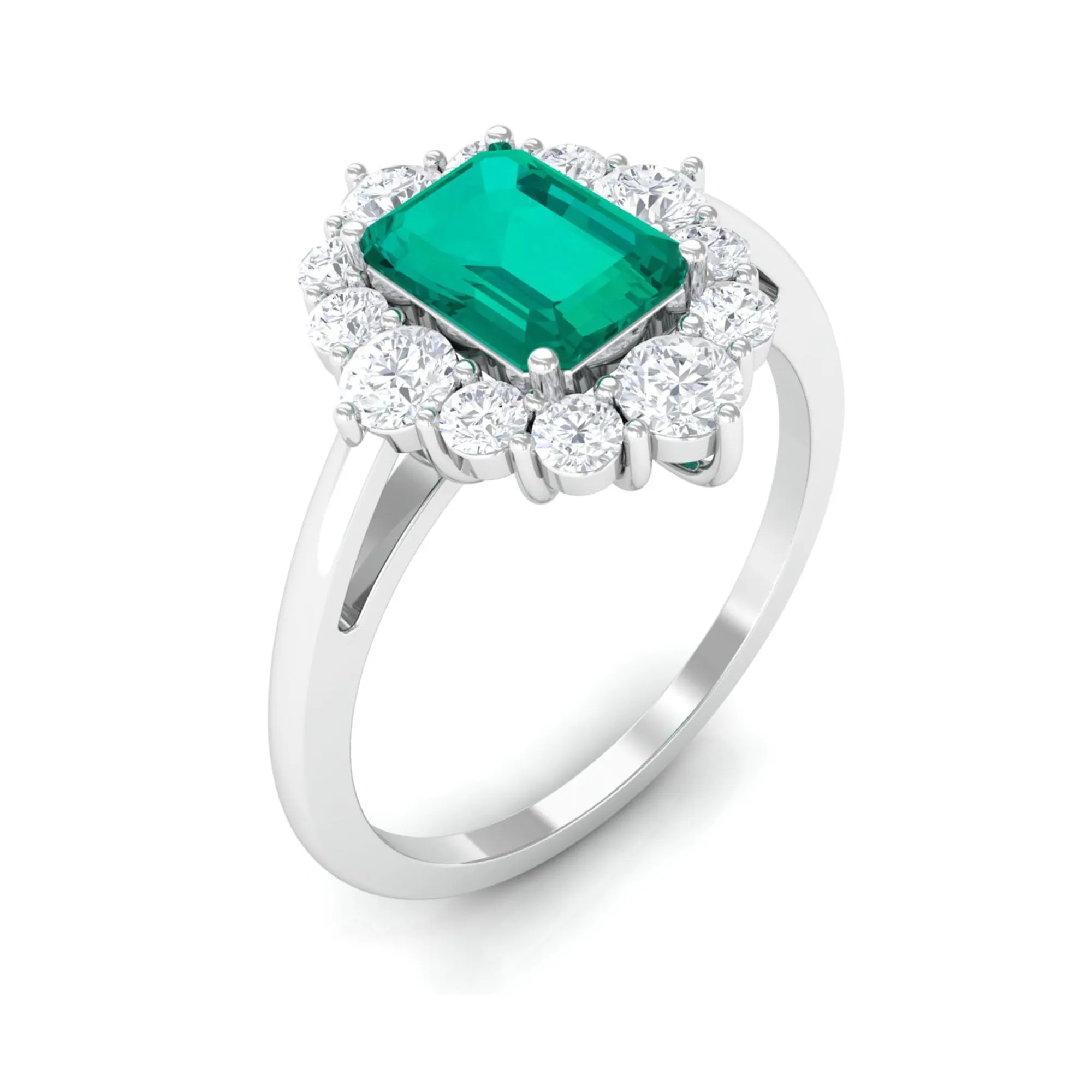 2 CT Classic Emerald Engagement Ring with Diamond Halo