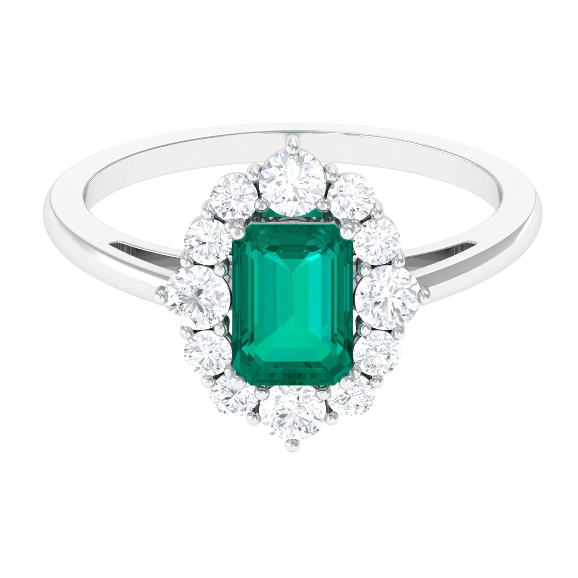 2 CT Classic Emerald Engagement Ring with Diamond Halo