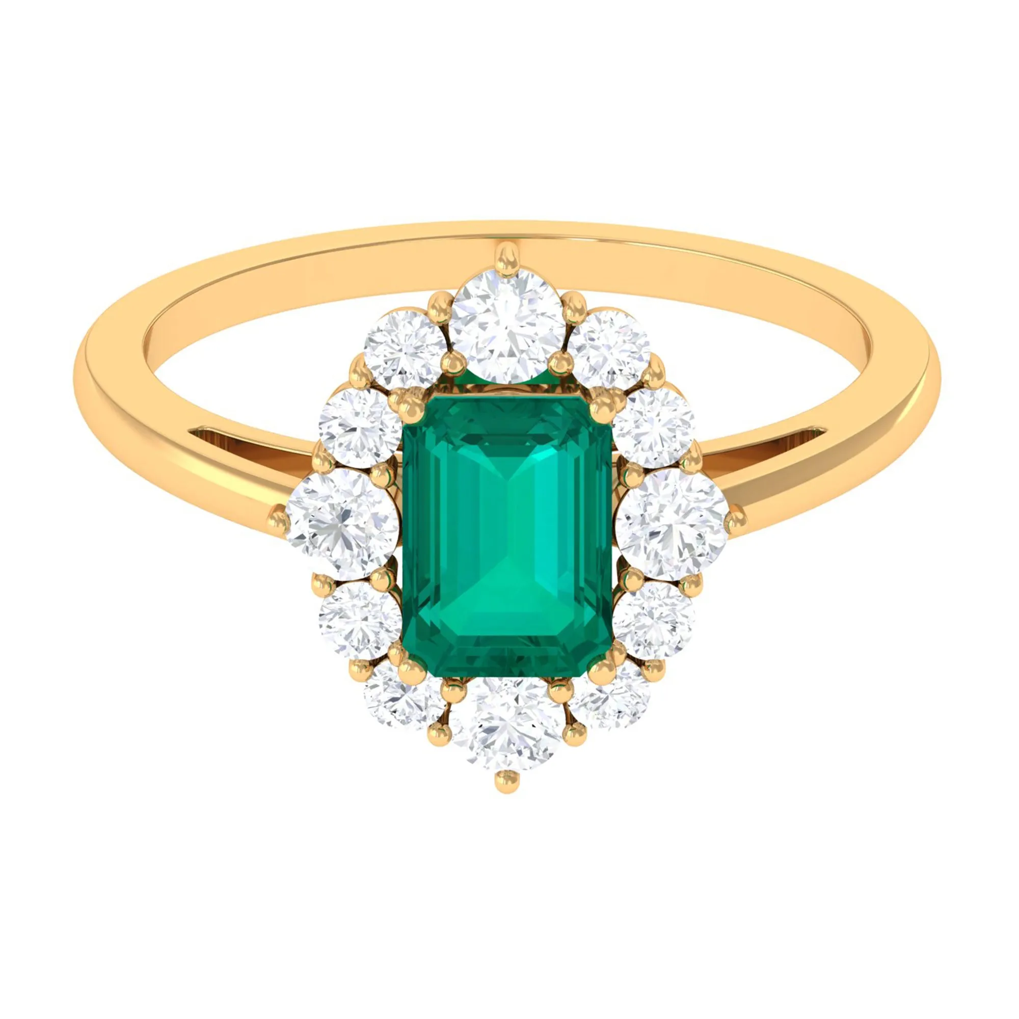 2 CT Classic Emerald Engagement Ring with Diamond Halo