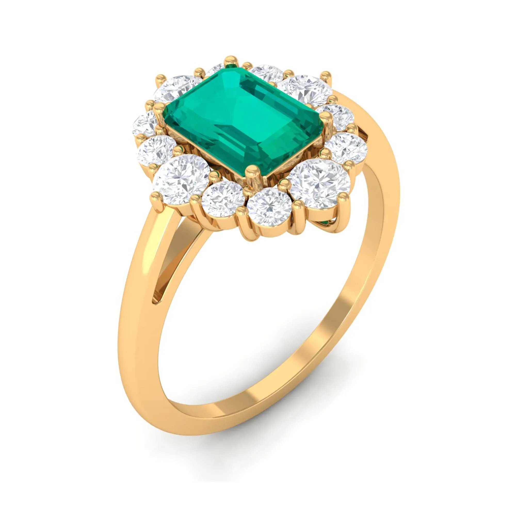 2 CT Classic Emerald Engagement Ring with Diamond Halo