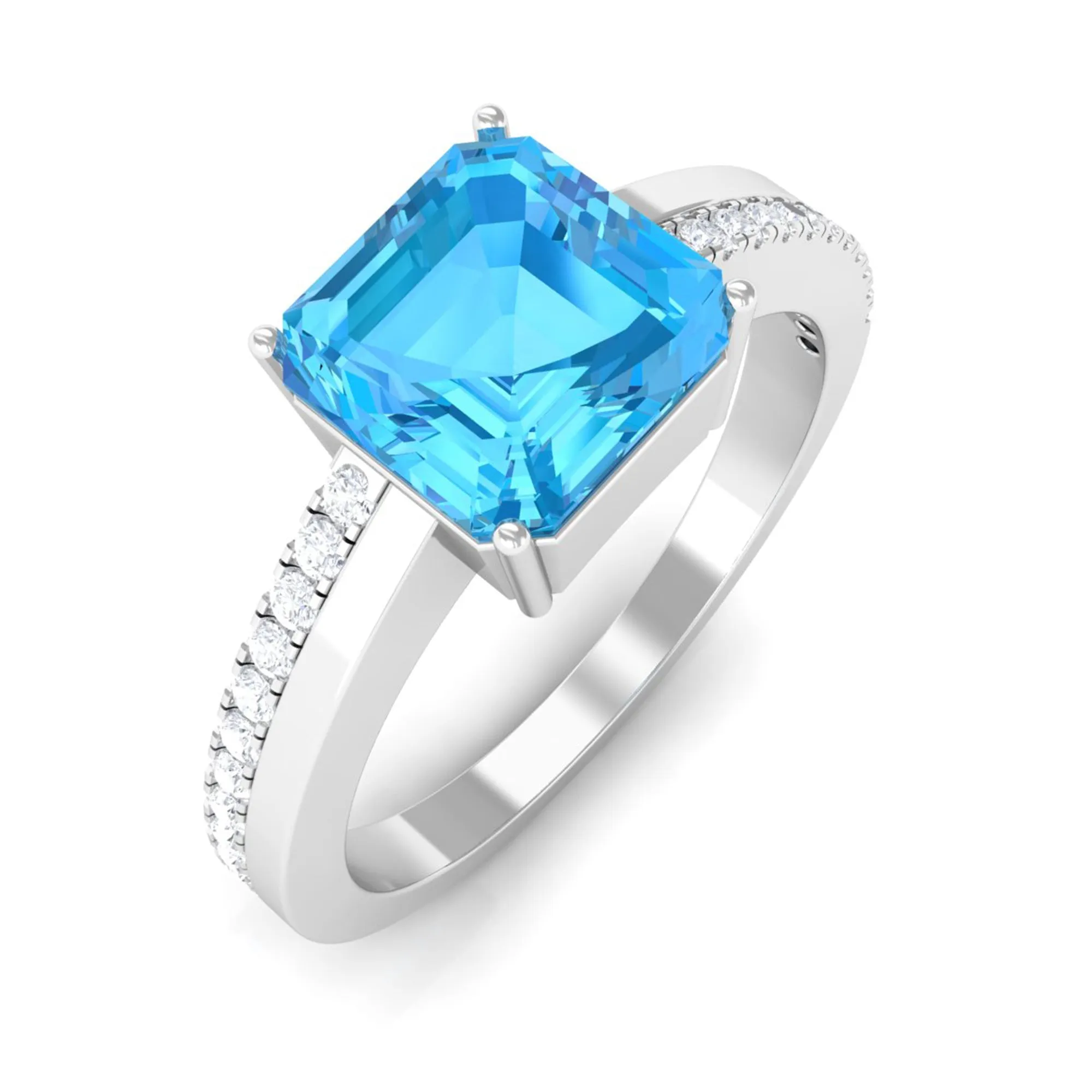 2.25 CT Swiss Blue Topaz Solitaire and Diamond Engagement Ring