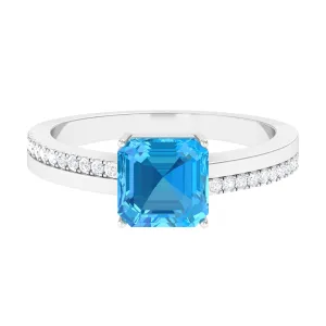 2.25 CT Swiss Blue Topaz Solitaire and Diamond Engagement Ring