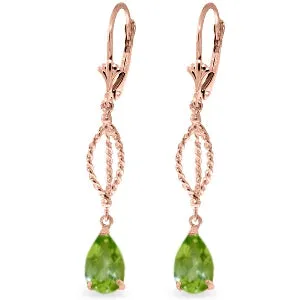 3 Carat 14K Solid Rose Gold Peridot Dangling Earrings