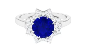 3.25 CT Created Blue Sapphire Star Shape Engagement Ring with Diamond