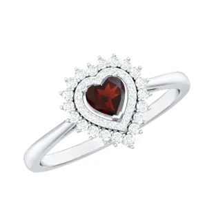 3/4 CT Heart Shape Garnet and Diamond Double Halo Engagement Ring