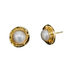 351-01-G | 9MM PEARL BEZEL POST EARRING ON GOLD