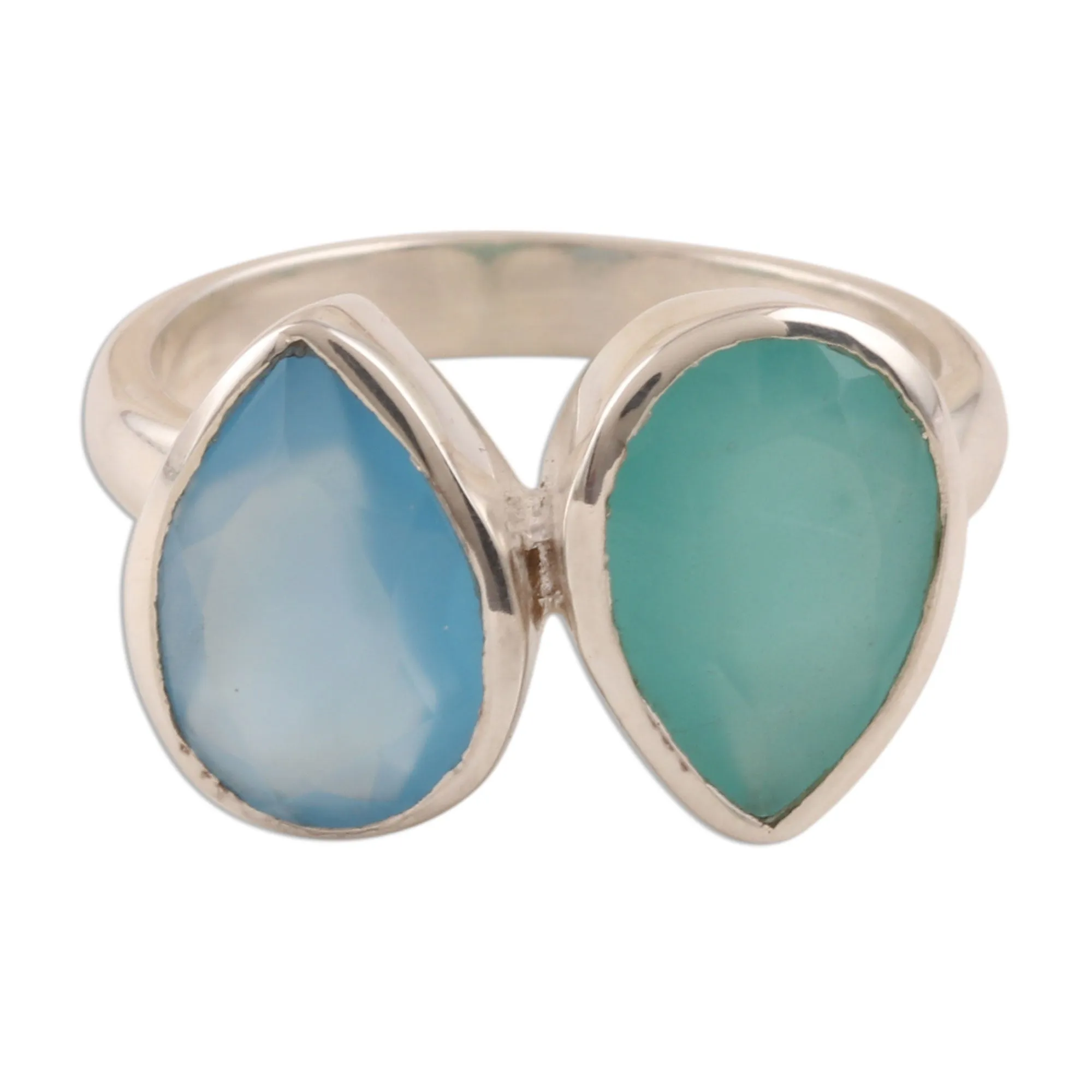 4-Carat Teardrop Chalcedony Cocktail Ring from India - Teardrop Sparkle | NOVICA