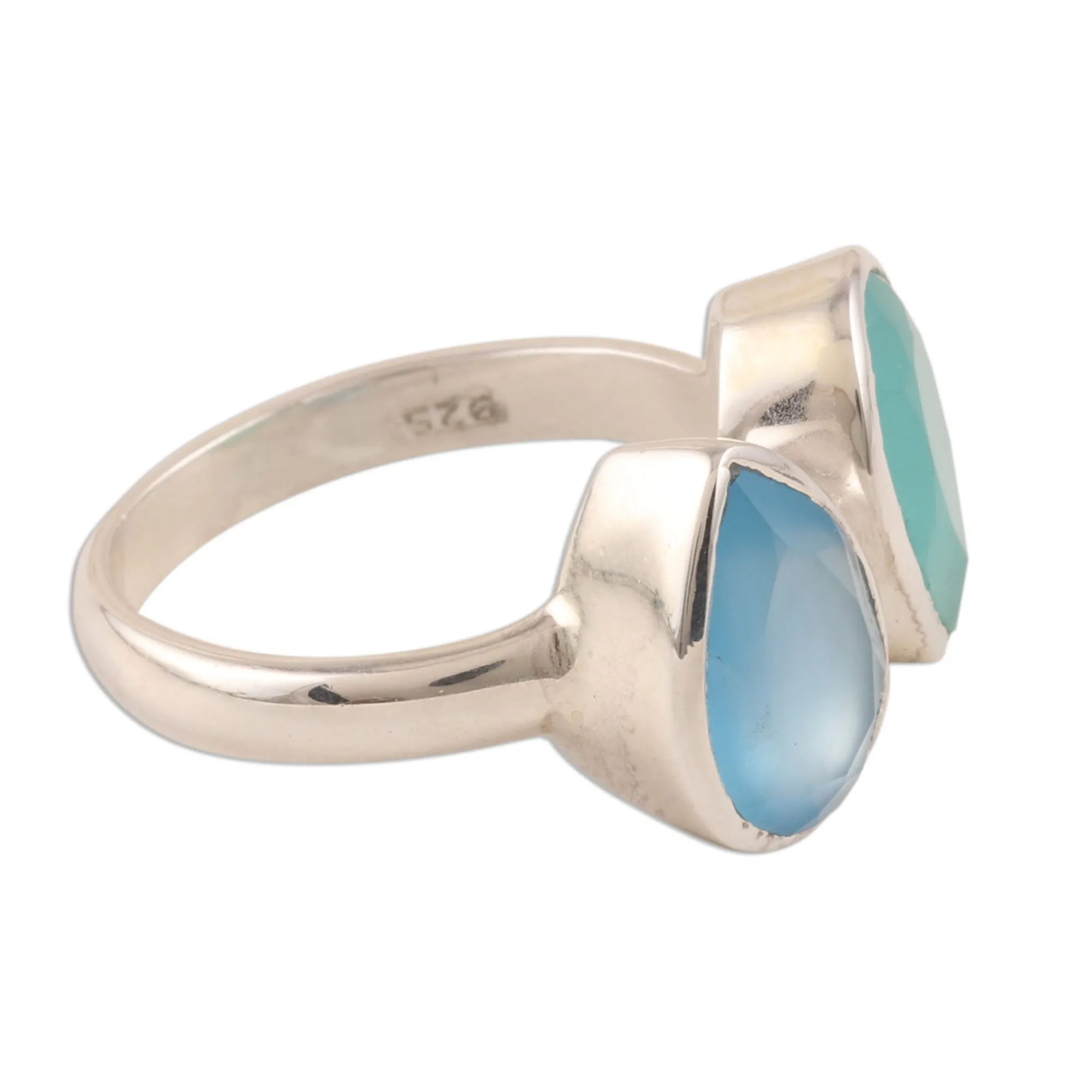 4-Carat Teardrop Chalcedony Cocktail Ring from India - Teardrop Sparkle | NOVICA