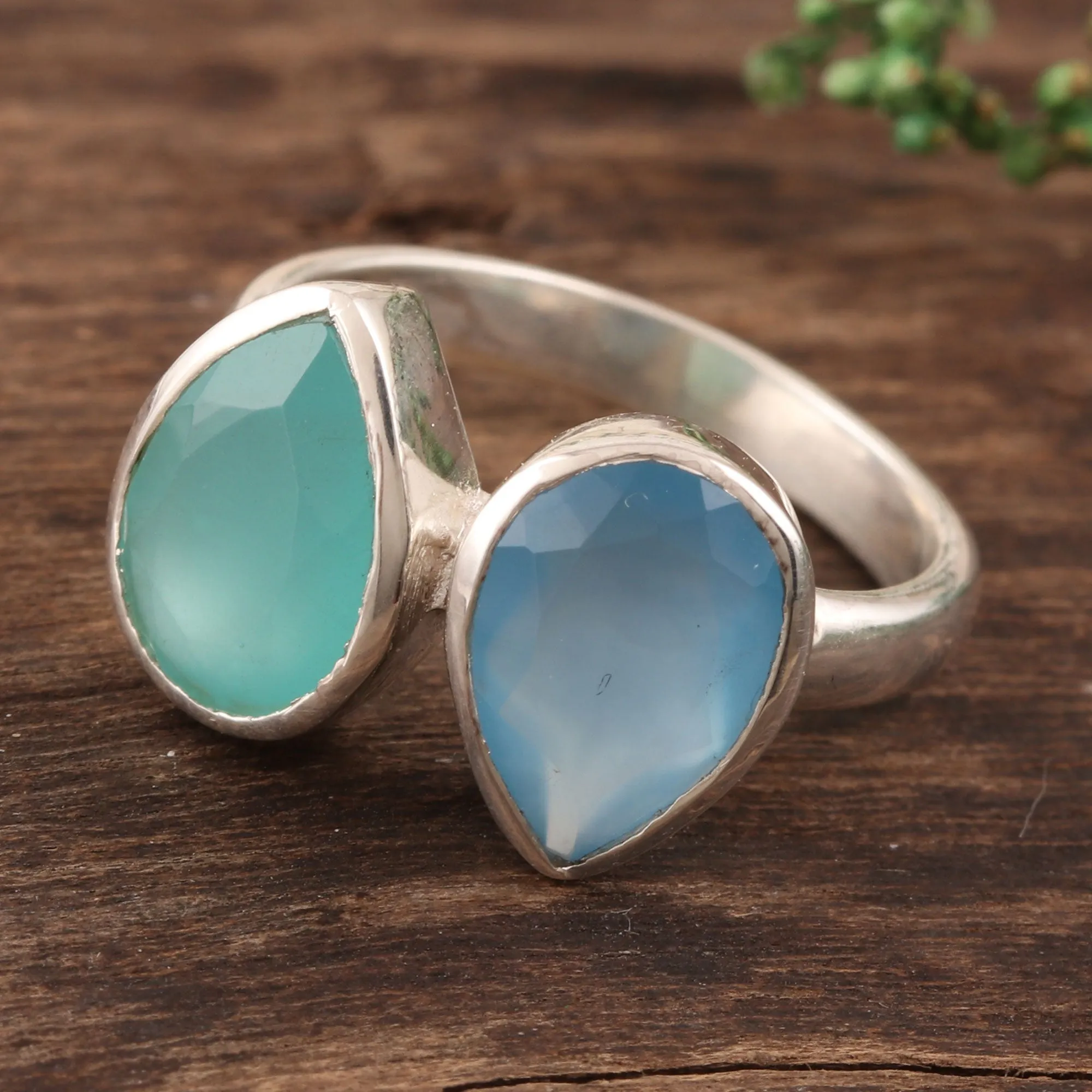 4-Carat Teardrop Chalcedony Cocktail Ring from India - Teardrop Sparkle | NOVICA