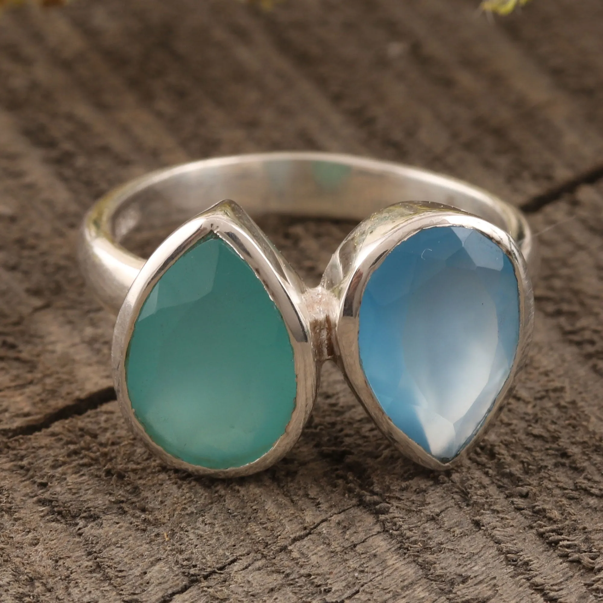 4-Carat Teardrop Chalcedony Cocktail Ring from India - Teardrop Sparkle | NOVICA