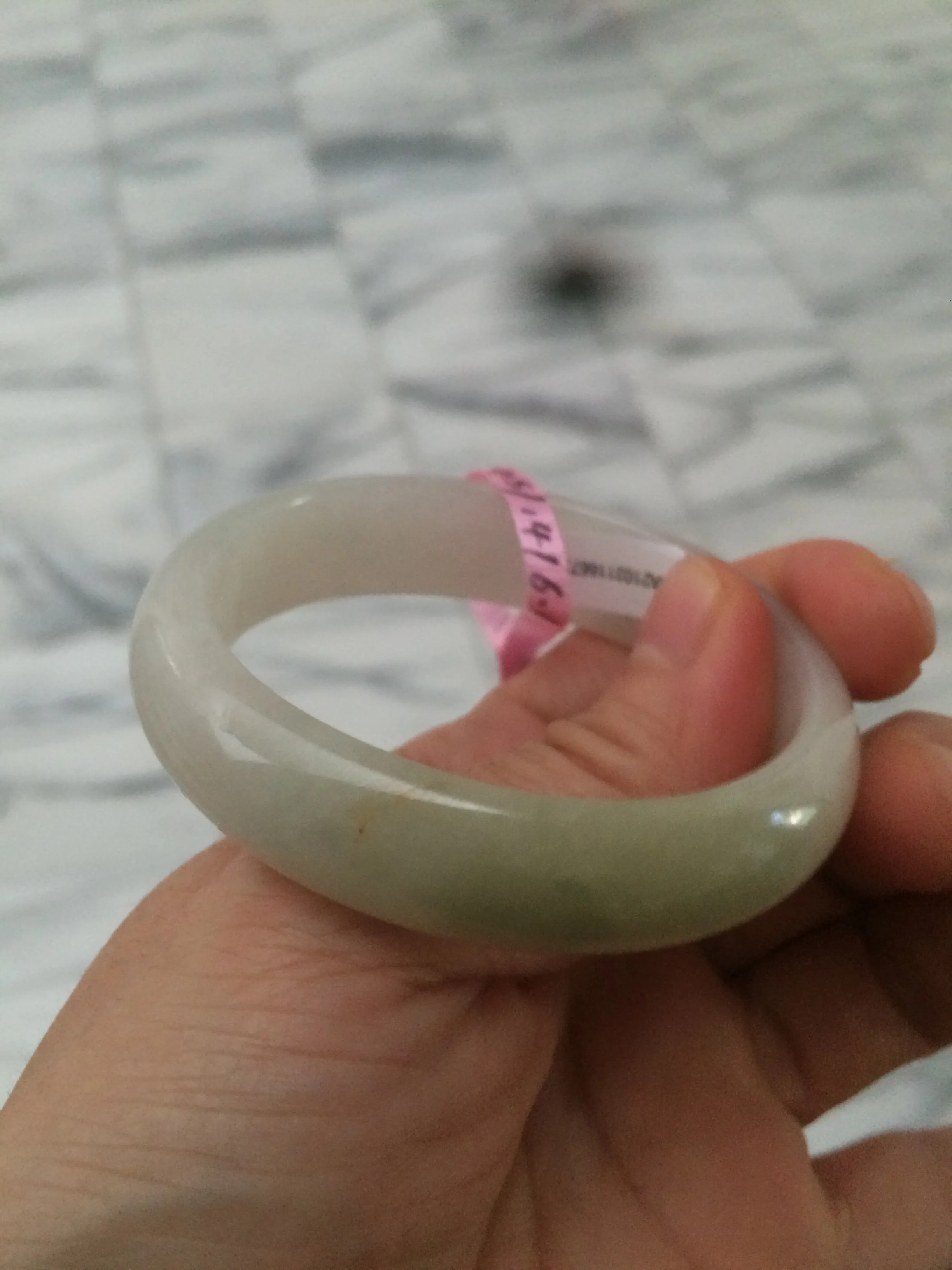 47.5mm Certified Type A 100% Natural icy light green/white oval Jadeite Jade bangle Q61-6673