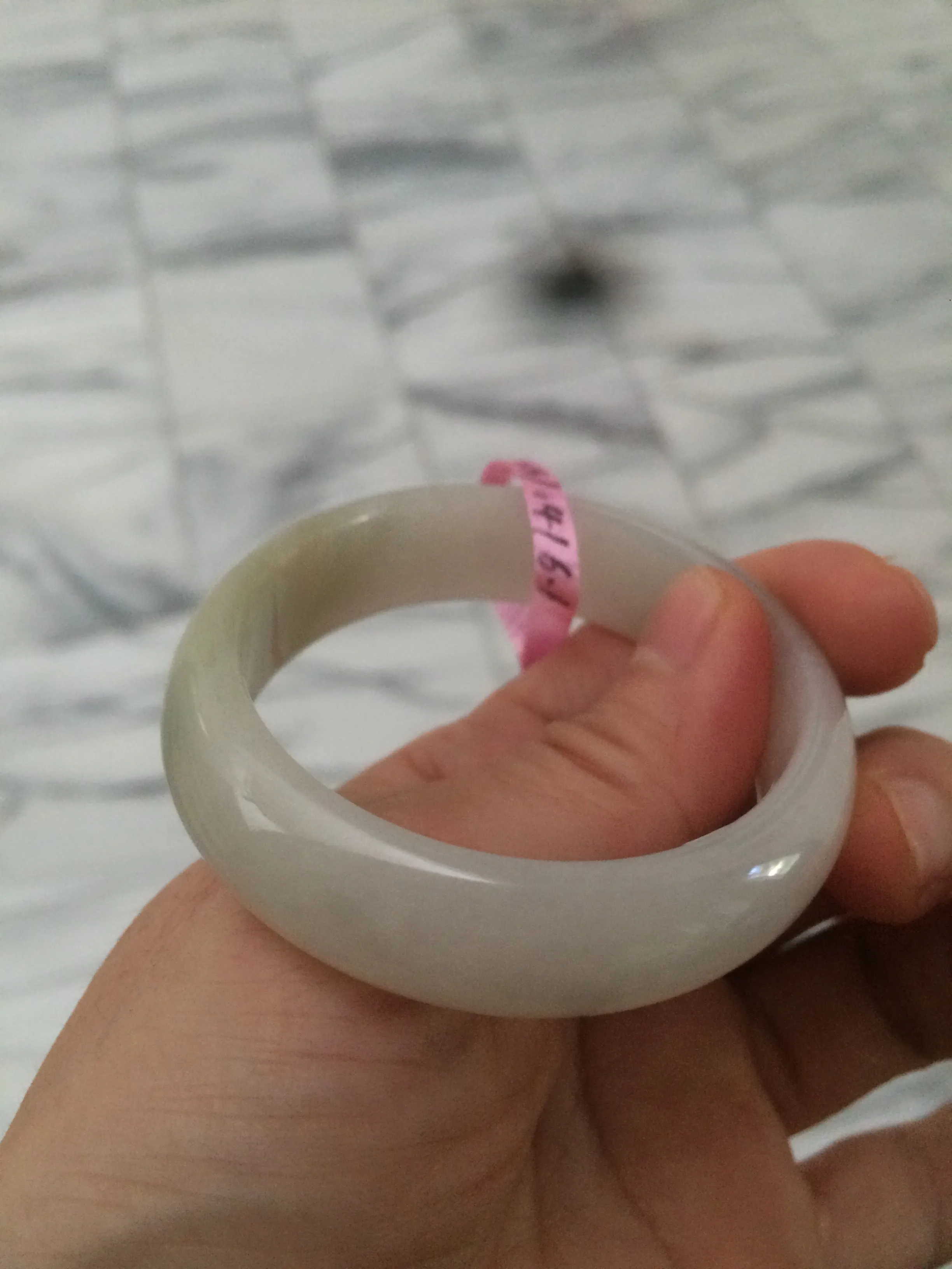 47.5mm Certified Type A 100% Natural icy light green/white oval Jadeite Jade bangle Q61-6673