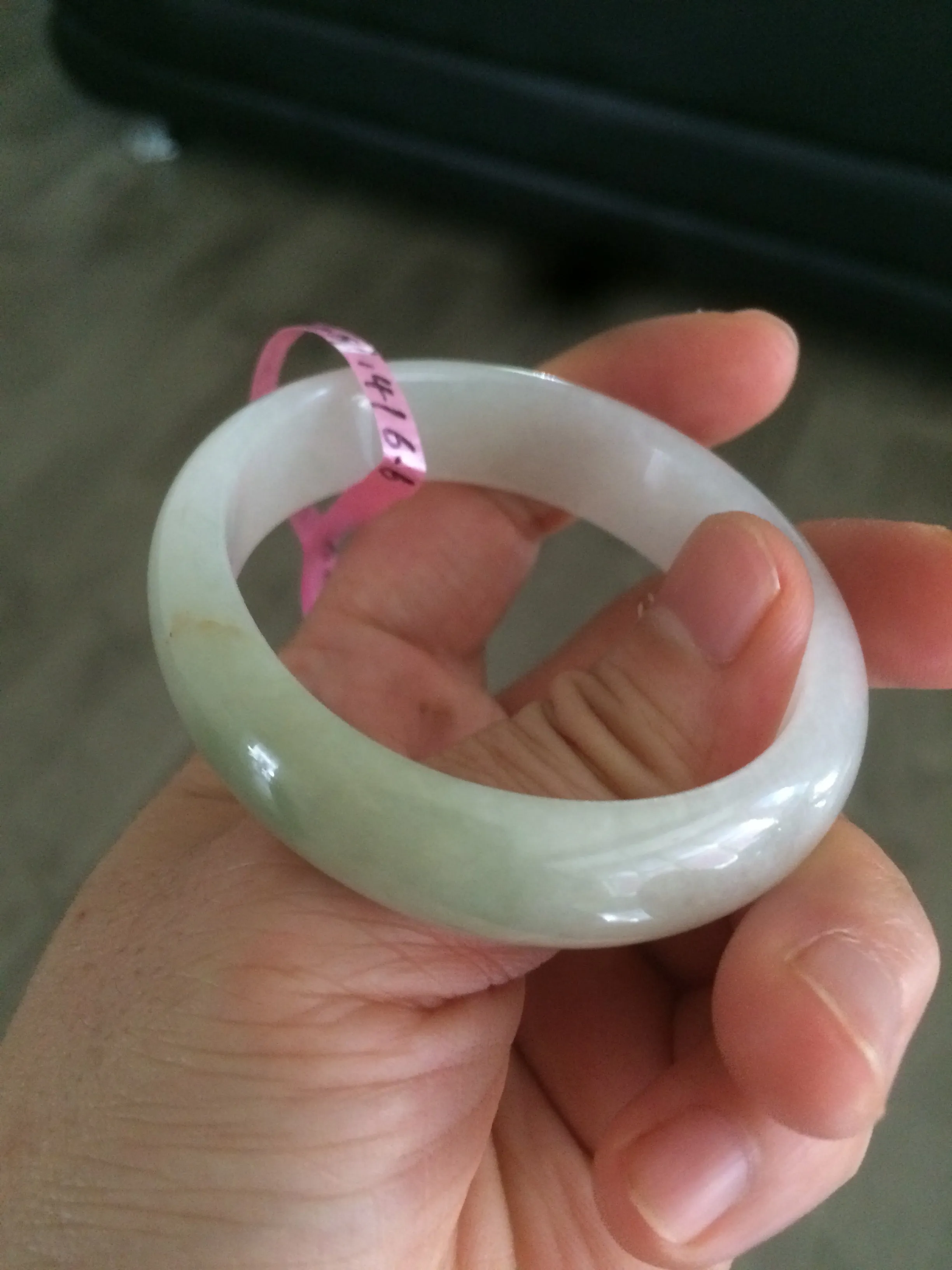 47.5mm Certified Type A 100% Natural icy light green/white oval Jadeite Jade bangle Q61-6673