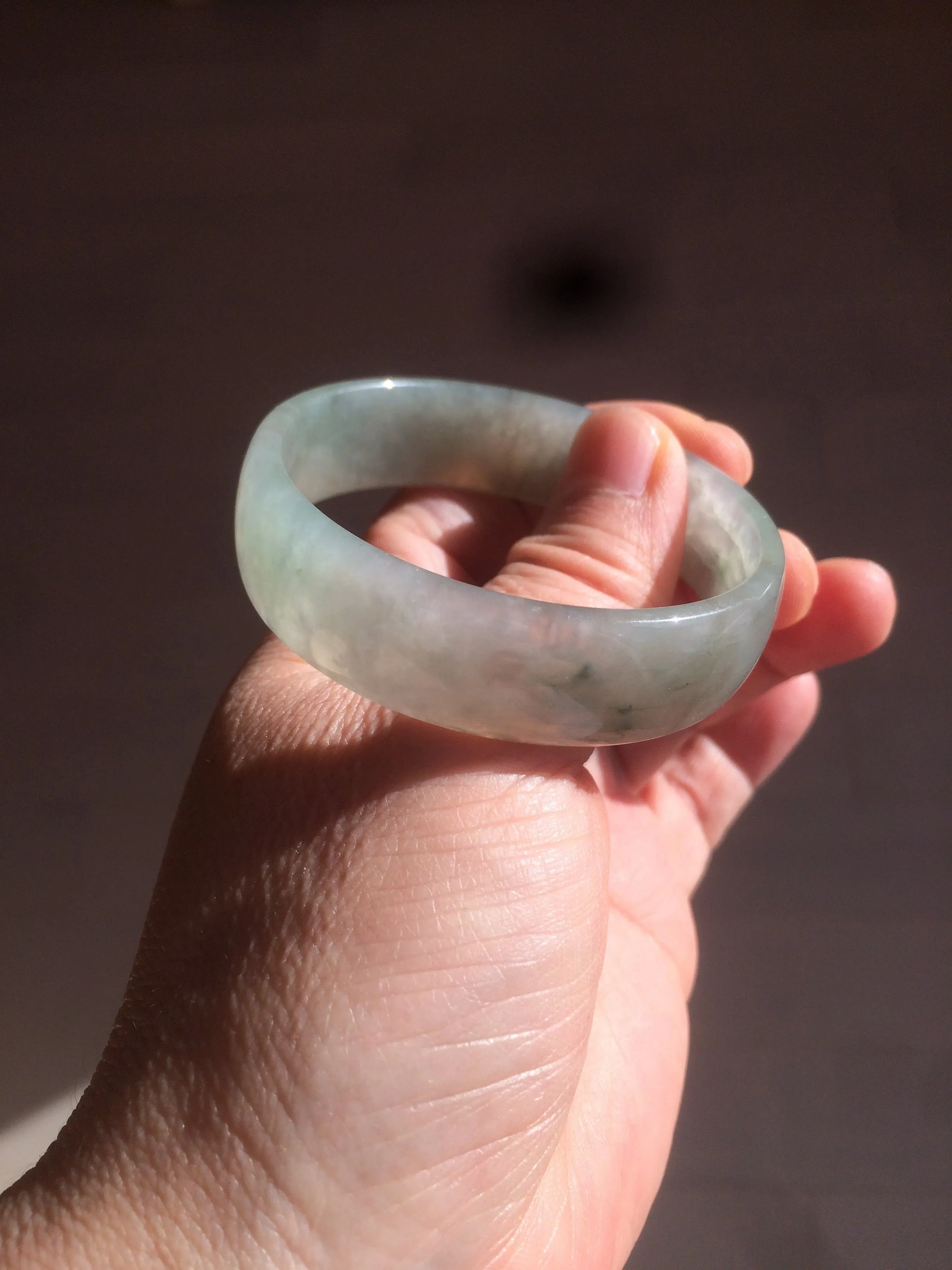 49.5mm Certified Type A 100% Natural icy watery light green/gray/black thin Jadeite Jade bangle AY79-3208