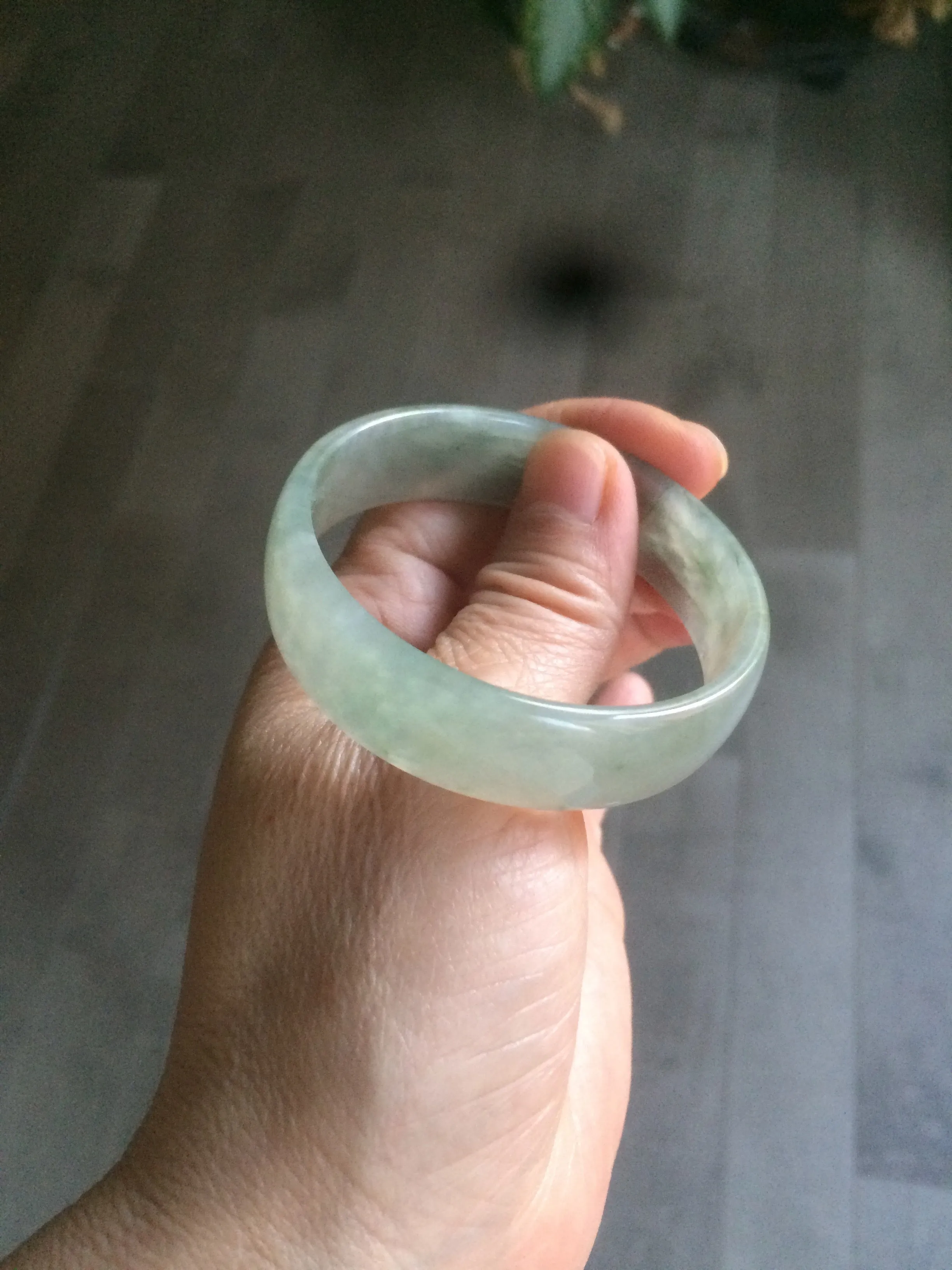 49.5mm Certified Type A 100% Natural icy watery light green/gray/black thin Jadeite Jade bangle AY79-3208