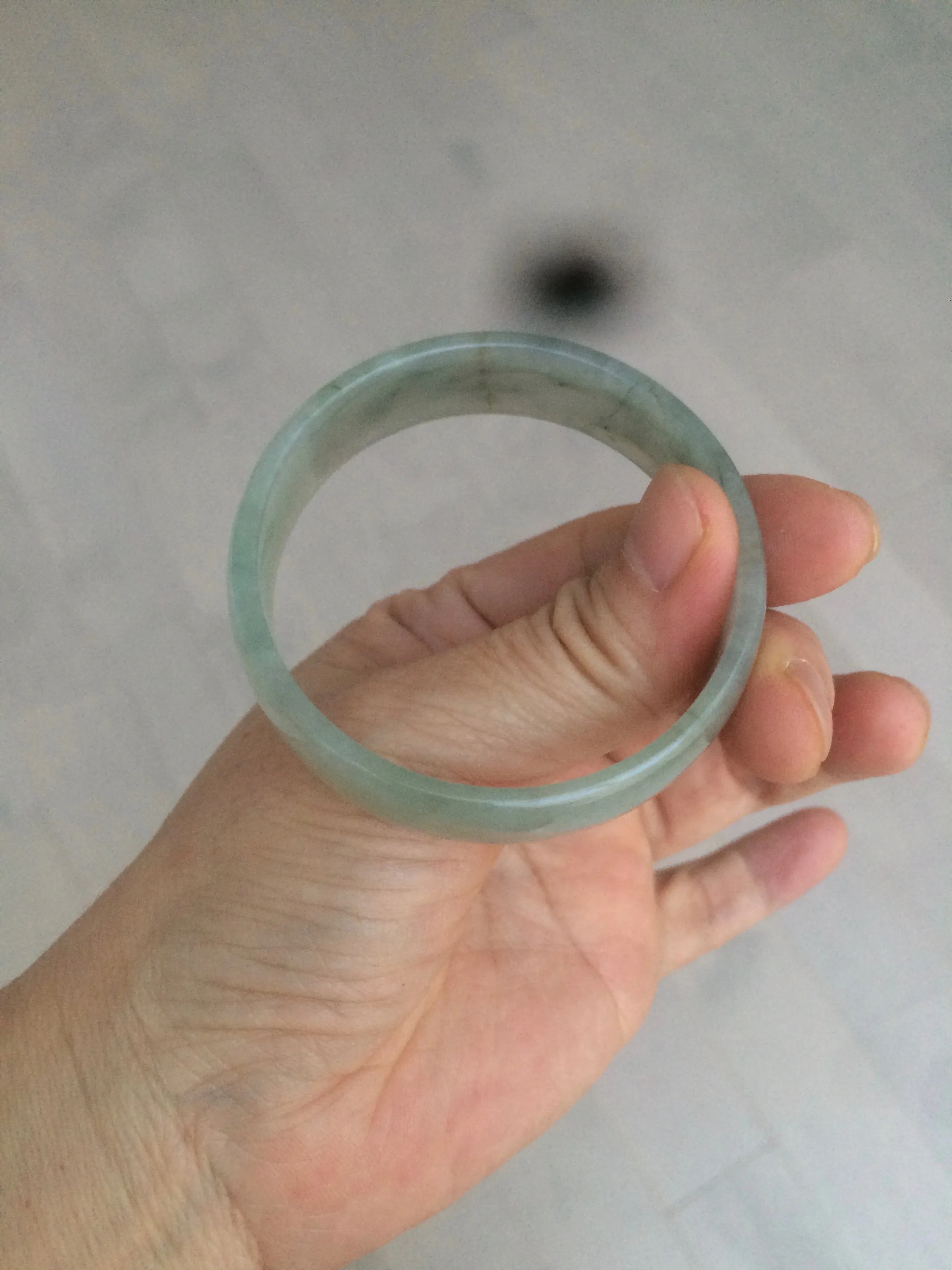 49.5mm Certified Type A 100% Natural icy watery light green/gray/black thin Jadeite Jade bangle AY79-3208