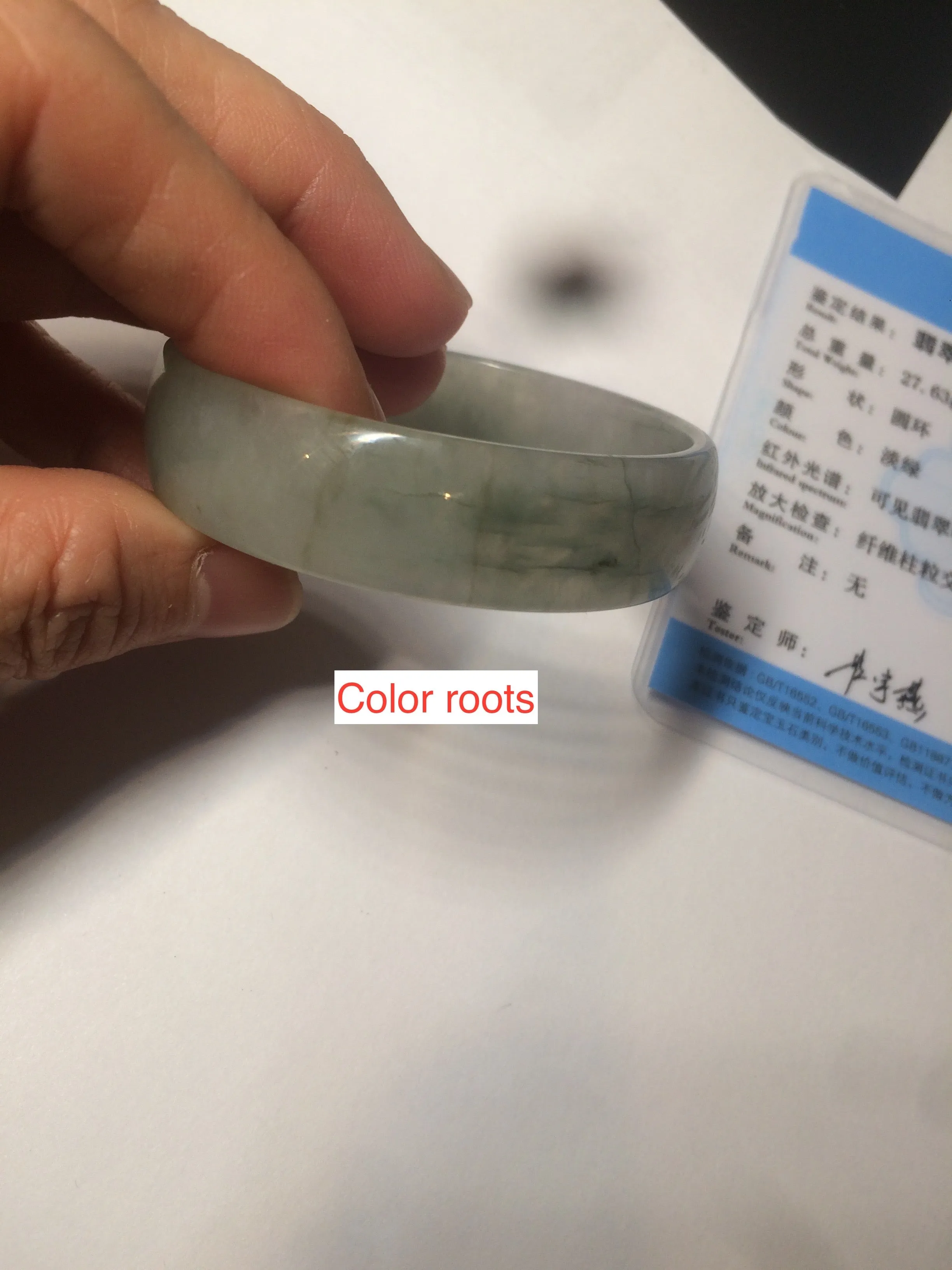 49.5mm Certified Type A 100% Natural icy watery light green/gray/black thin Jadeite Jade bangle AY79-3208