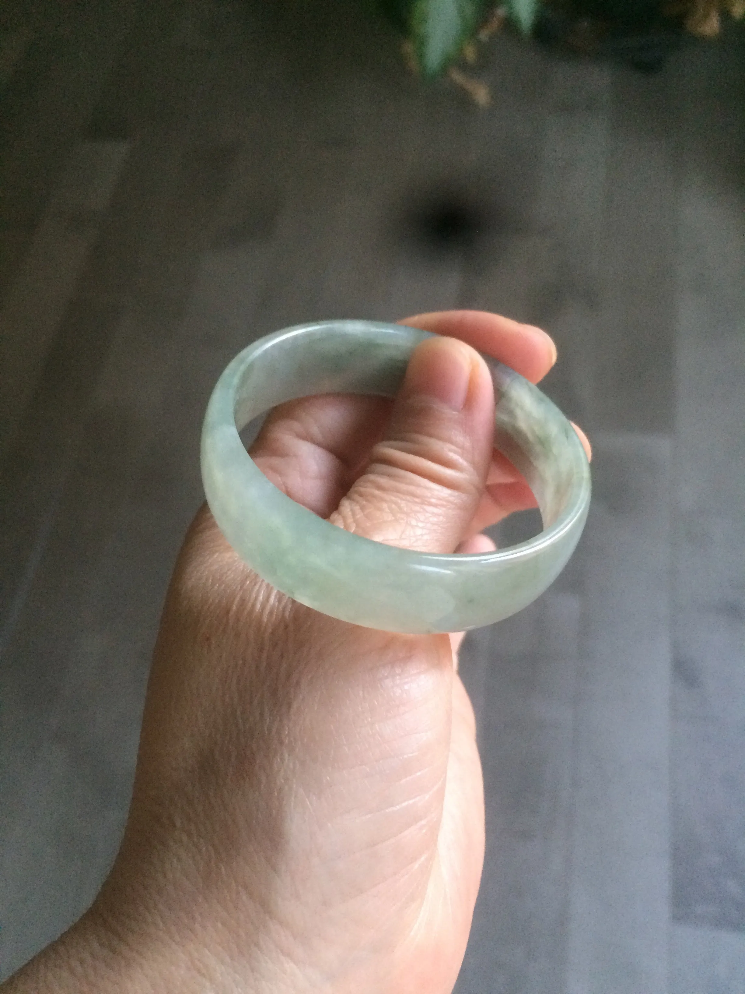 49.5mm Certified Type A 100% Natural icy watery light green/gray/black thin Jadeite Jade bangle AY79-3208