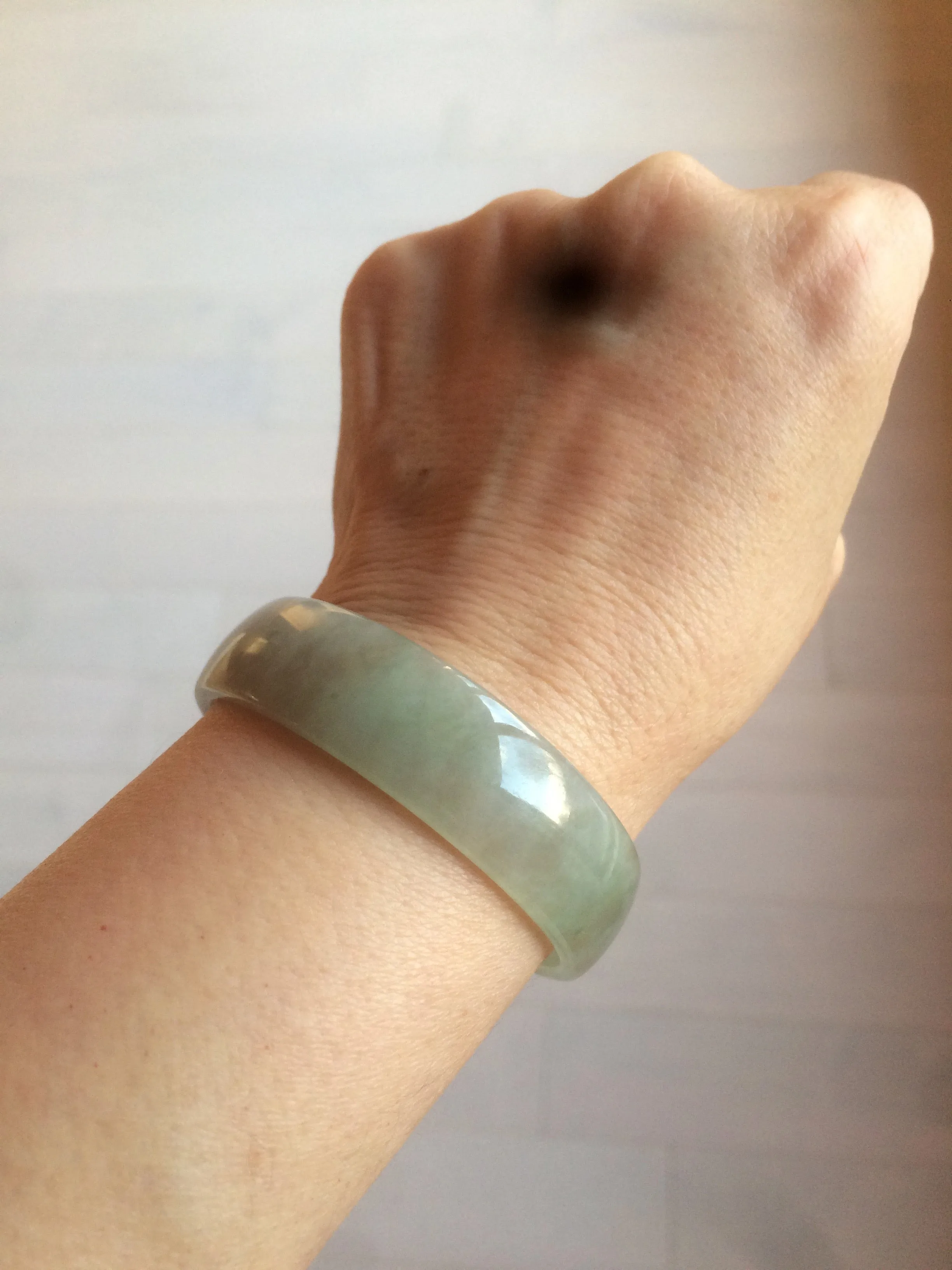 49.5mm Certified Type A 100% Natural icy watery light green/gray/black thin Jadeite Jade bangle AY79-3208