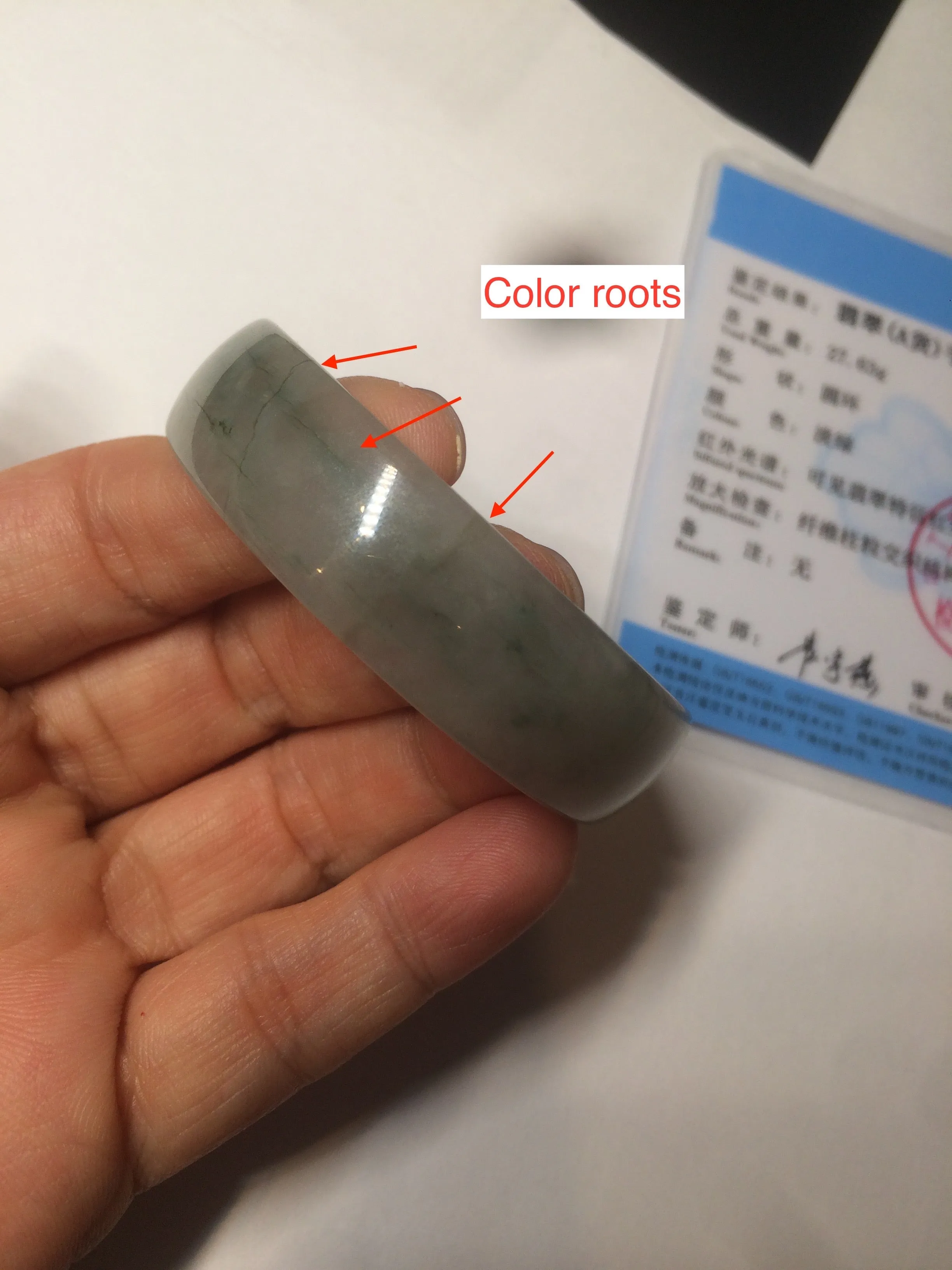 49.5mm Certified Type A 100% Natural icy watery light green/gray/black thin Jadeite Jade bangle AY79-3208