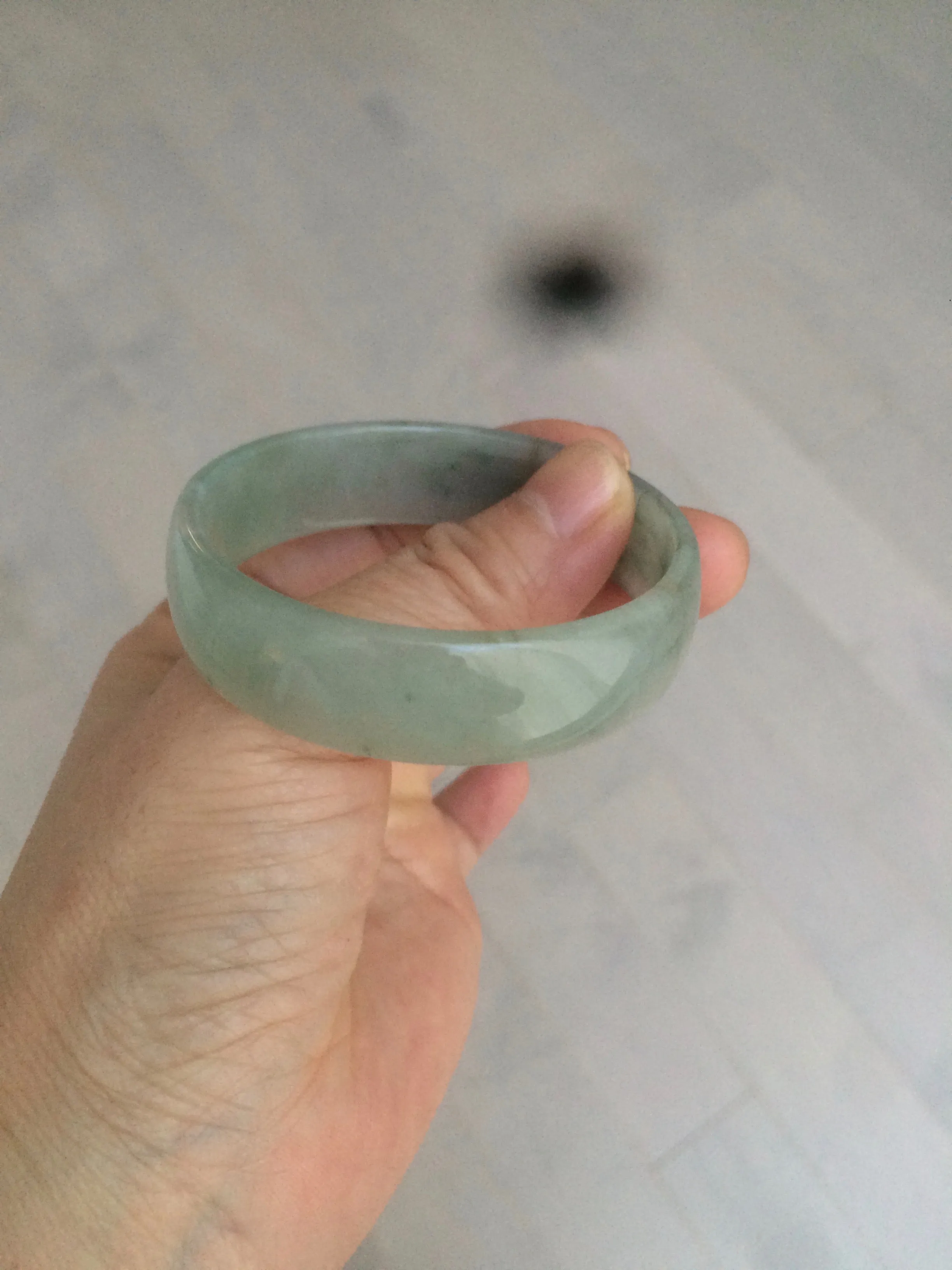 49.5mm Certified Type A 100% Natural icy watery light green/gray/black thin Jadeite Jade bangle AY79-3208