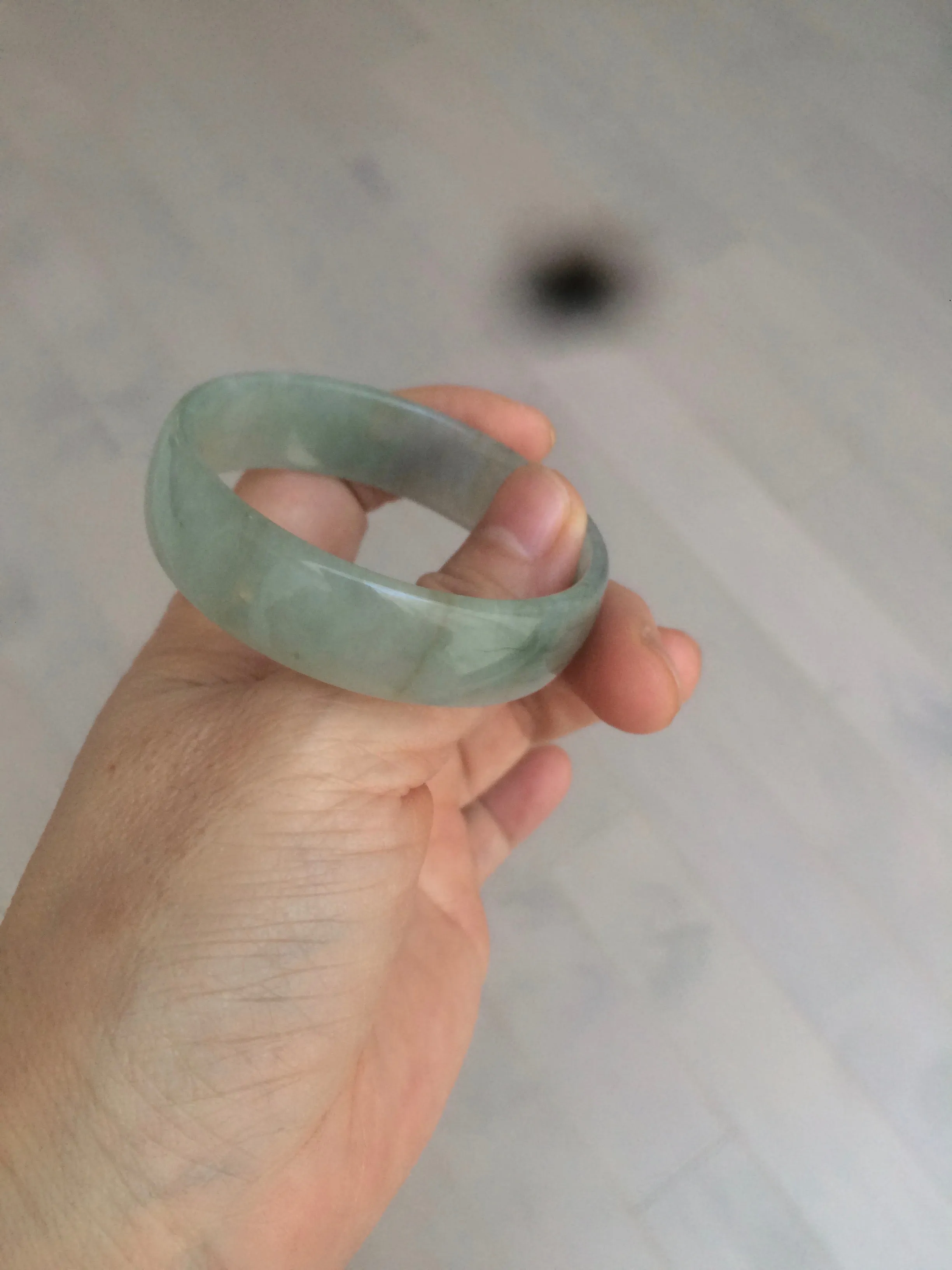 49.5mm Certified Type A 100% Natural icy watery light green/gray/black thin Jadeite Jade bangle AY79-3208