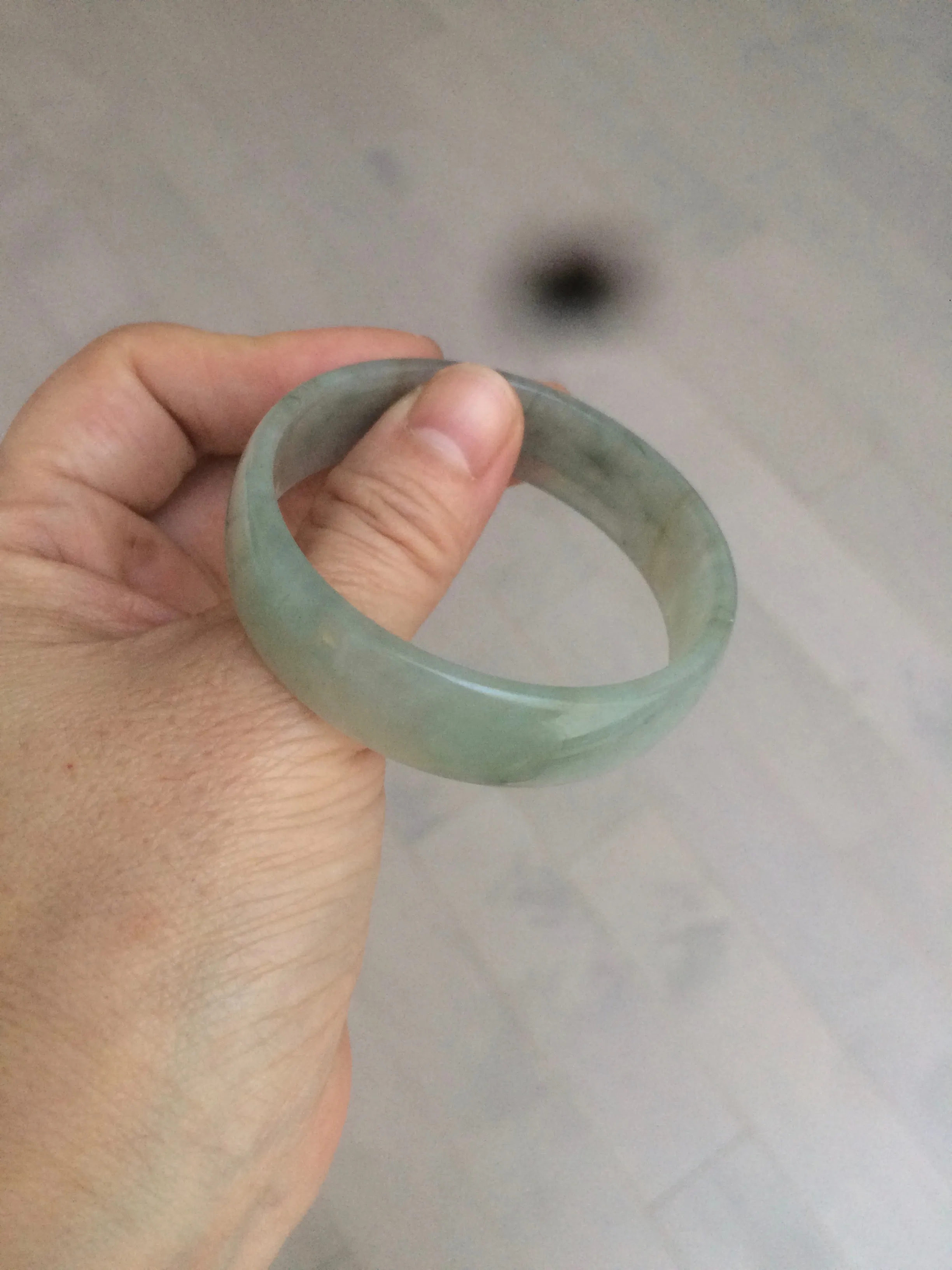 49.5mm Certified Type A 100% Natural icy watery light green/gray/black thin Jadeite Jade bangle AY79-3208