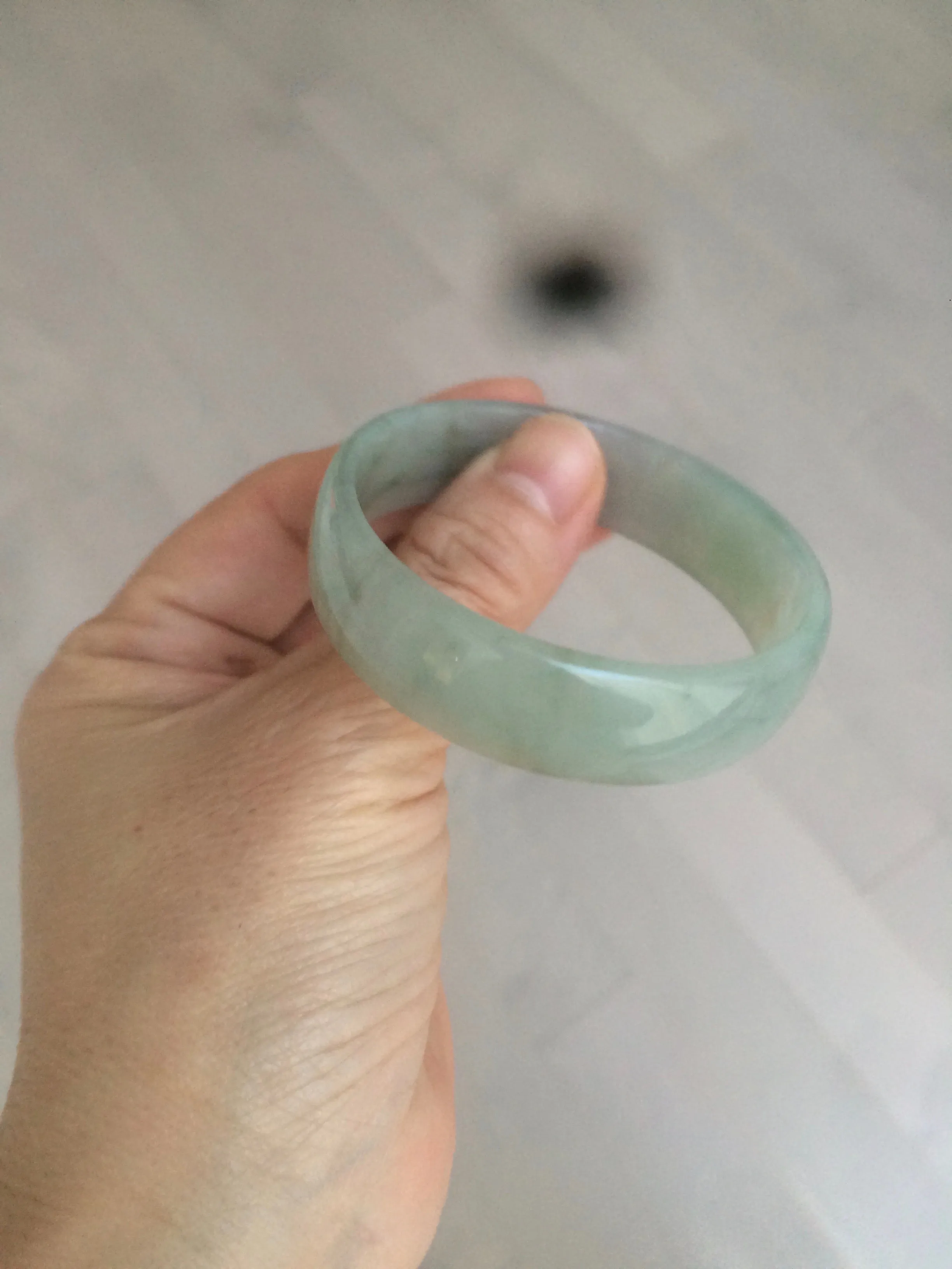 49.5mm Certified Type A 100% Natural icy watery light green/gray/black thin Jadeite Jade bangle AY79-3208