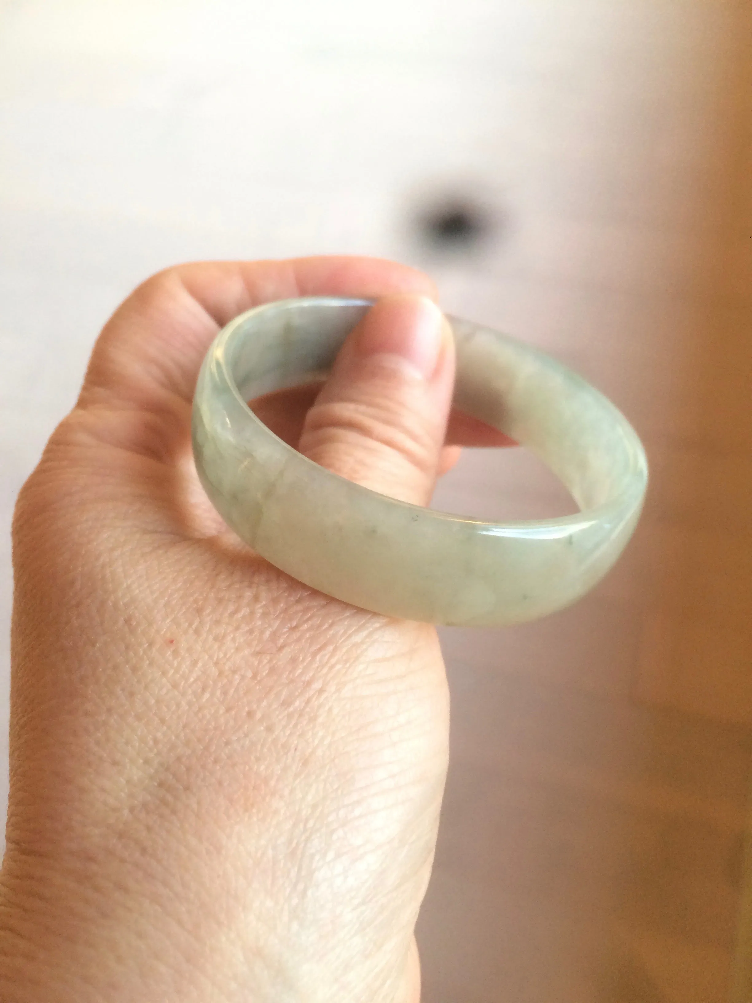 49.5mm Certified Type A 100% Natural icy watery light green/gray/black thin Jadeite Jade bangle AY79-3208