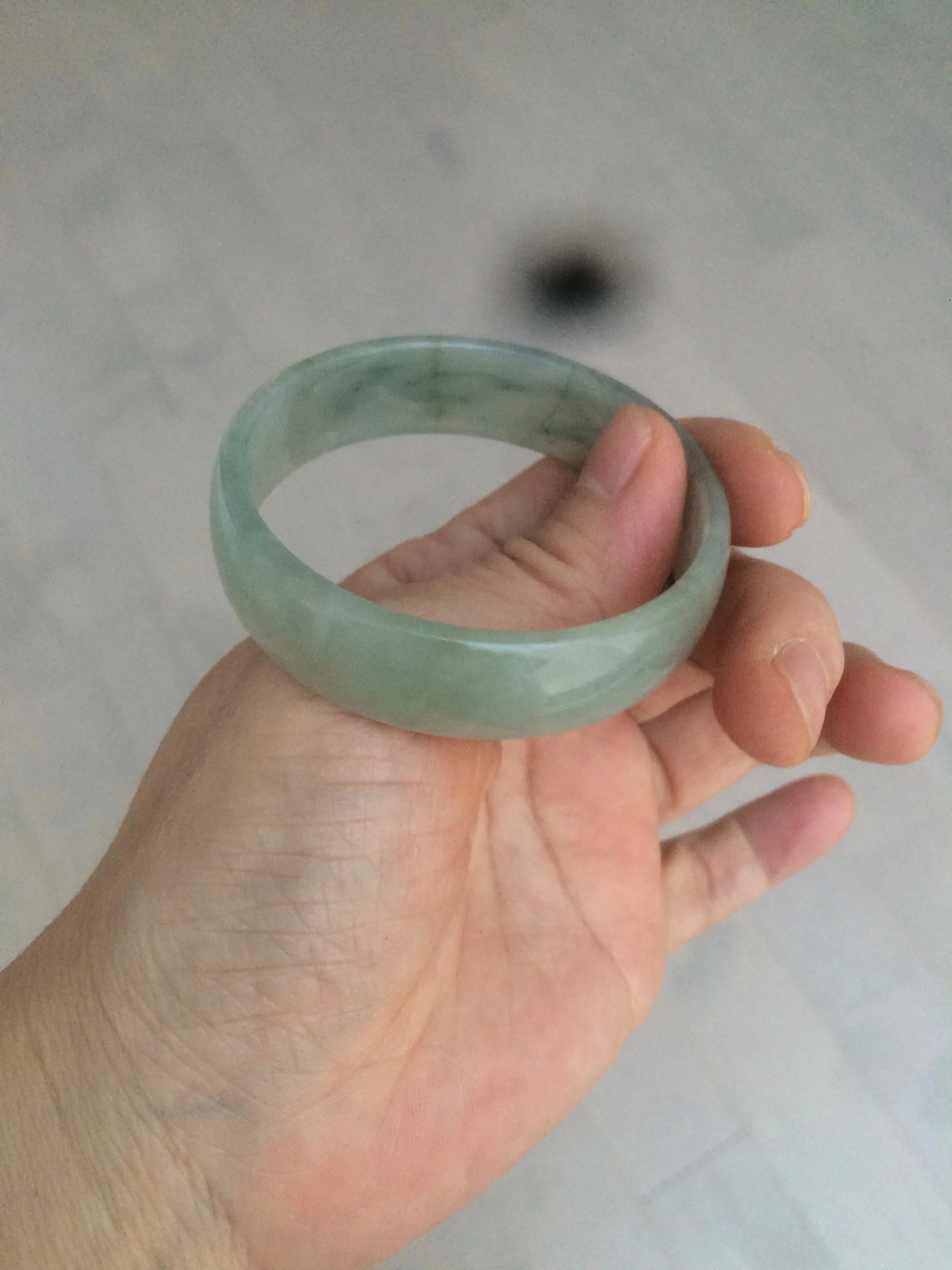 49.5mm Certified Type A 100% Natural icy watery light green/gray/black thin Jadeite Jade bangle AY79-3208