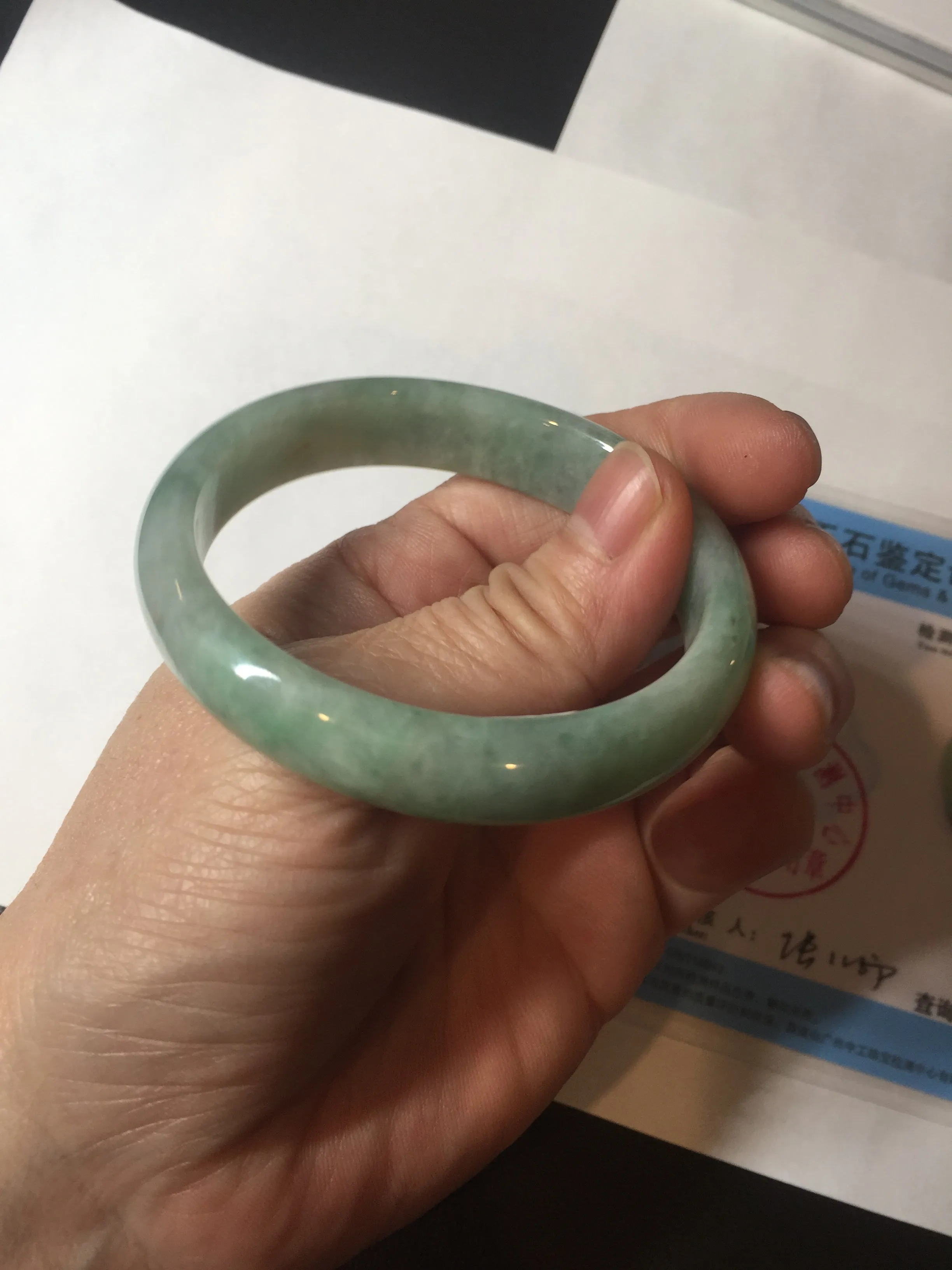 49mm Certified Type A 100% Natural apple green oval Jadeite Jade bangle BL53-326