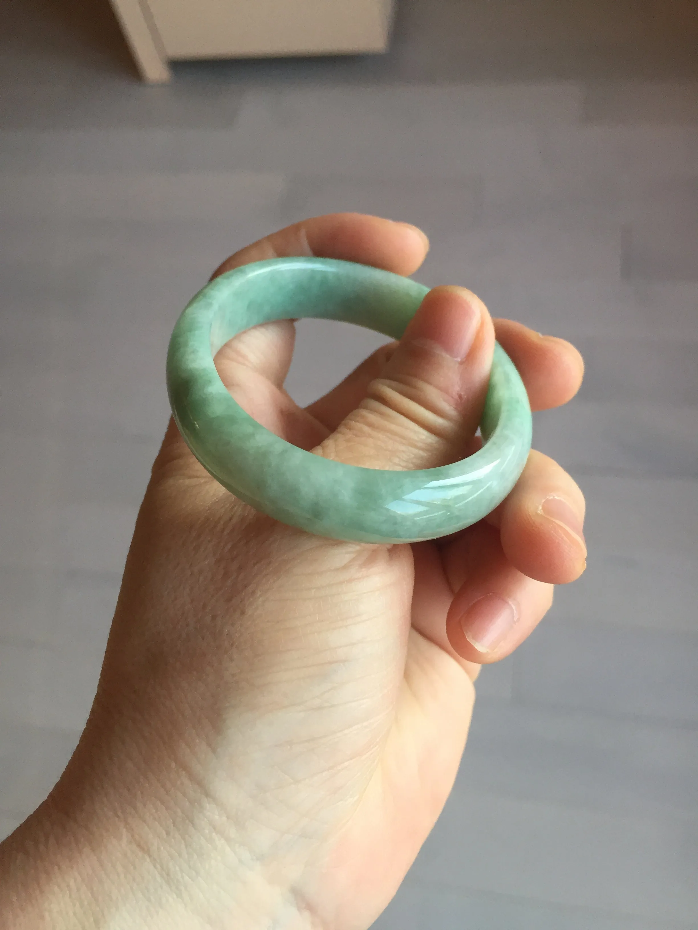 49mm Certified Type A 100% Natural apple green oval Jadeite Jade bangle BL53-326