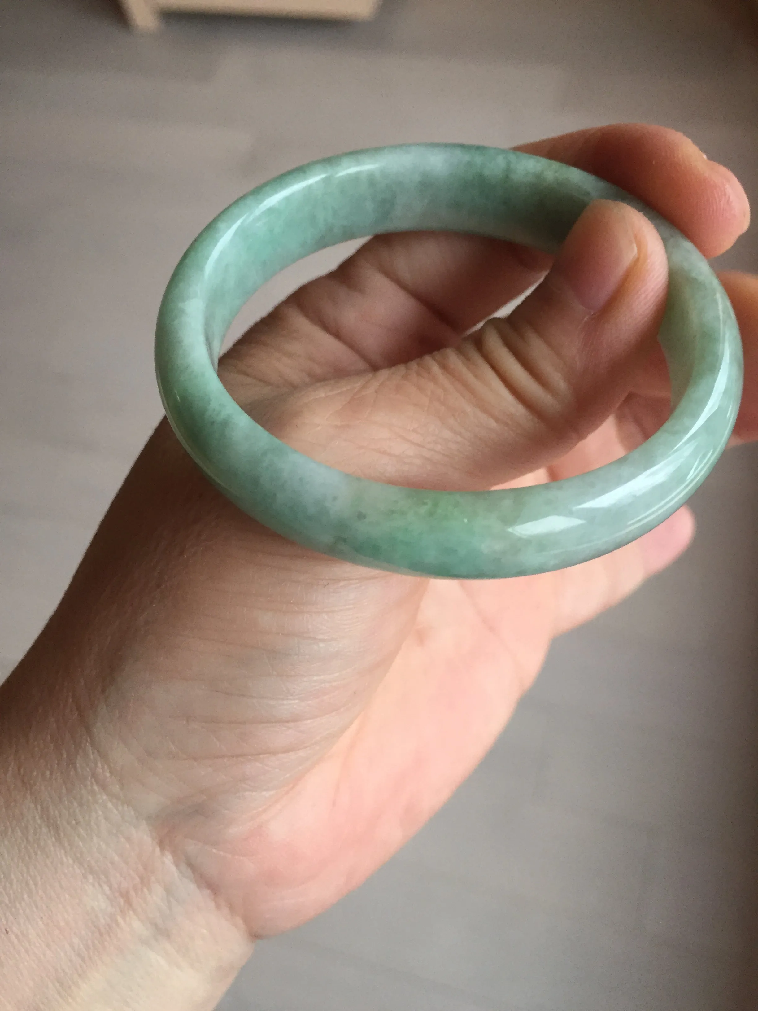 49mm Certified Type A 100% Natural apple green oval Jadeite Jade bangle BL53-326