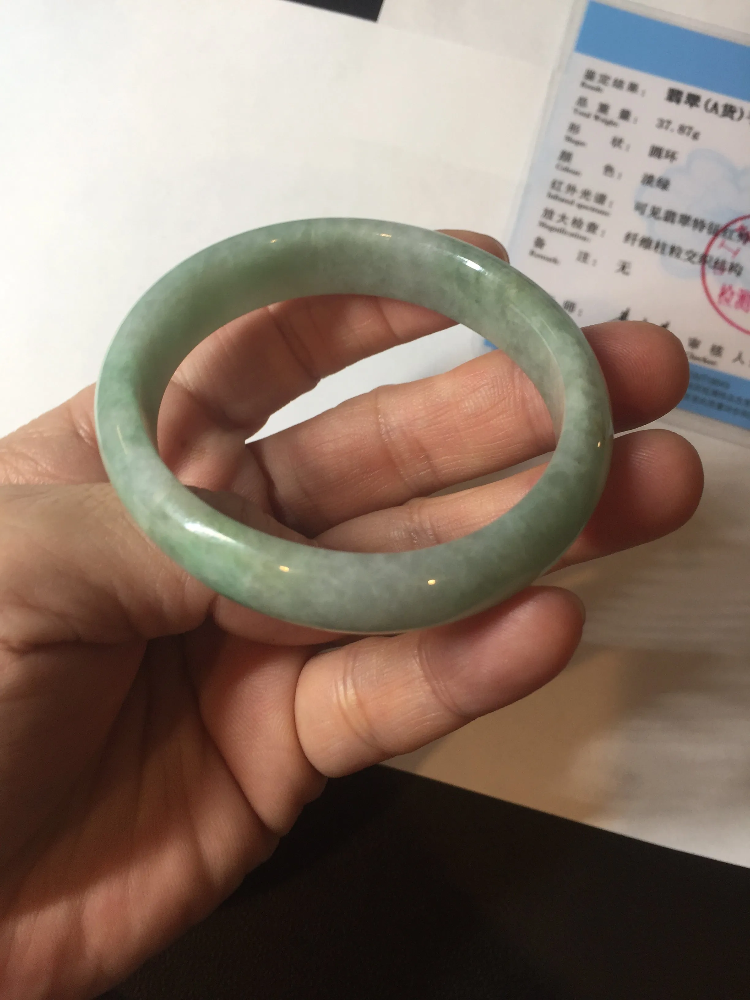 49mm Certified Type A 100% Natural apple green oval Jadeite Jade bangle BL53-326