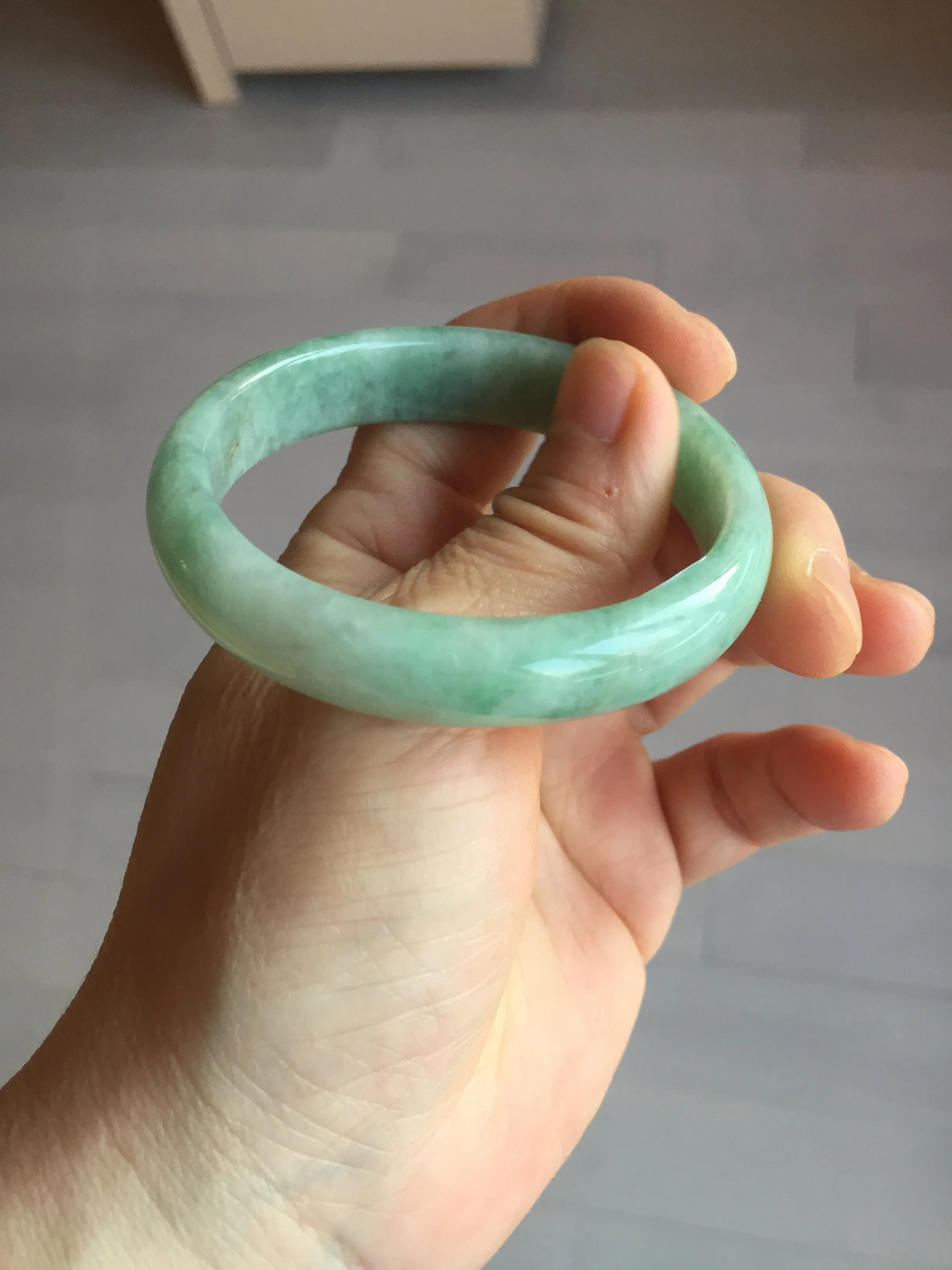 49mm Certified Type A 100% Natural apple green oval Jadeite Jade bangle BL53-326