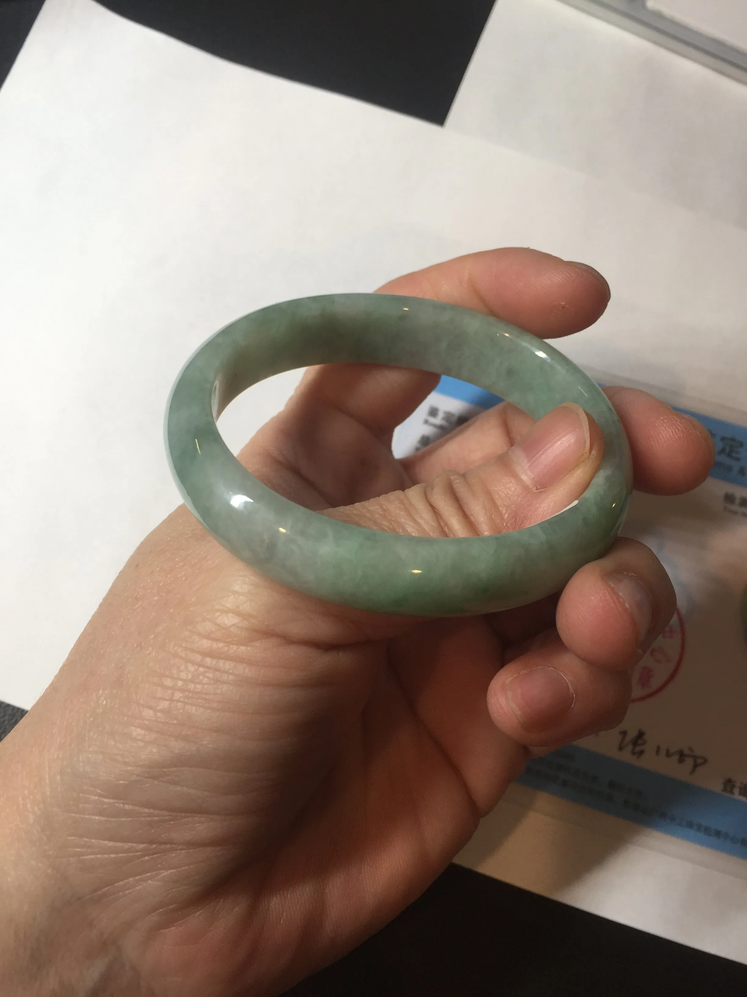 49mm Certified Type A 100% Natural apple green oval Jadeite Jade bangle BL53-326