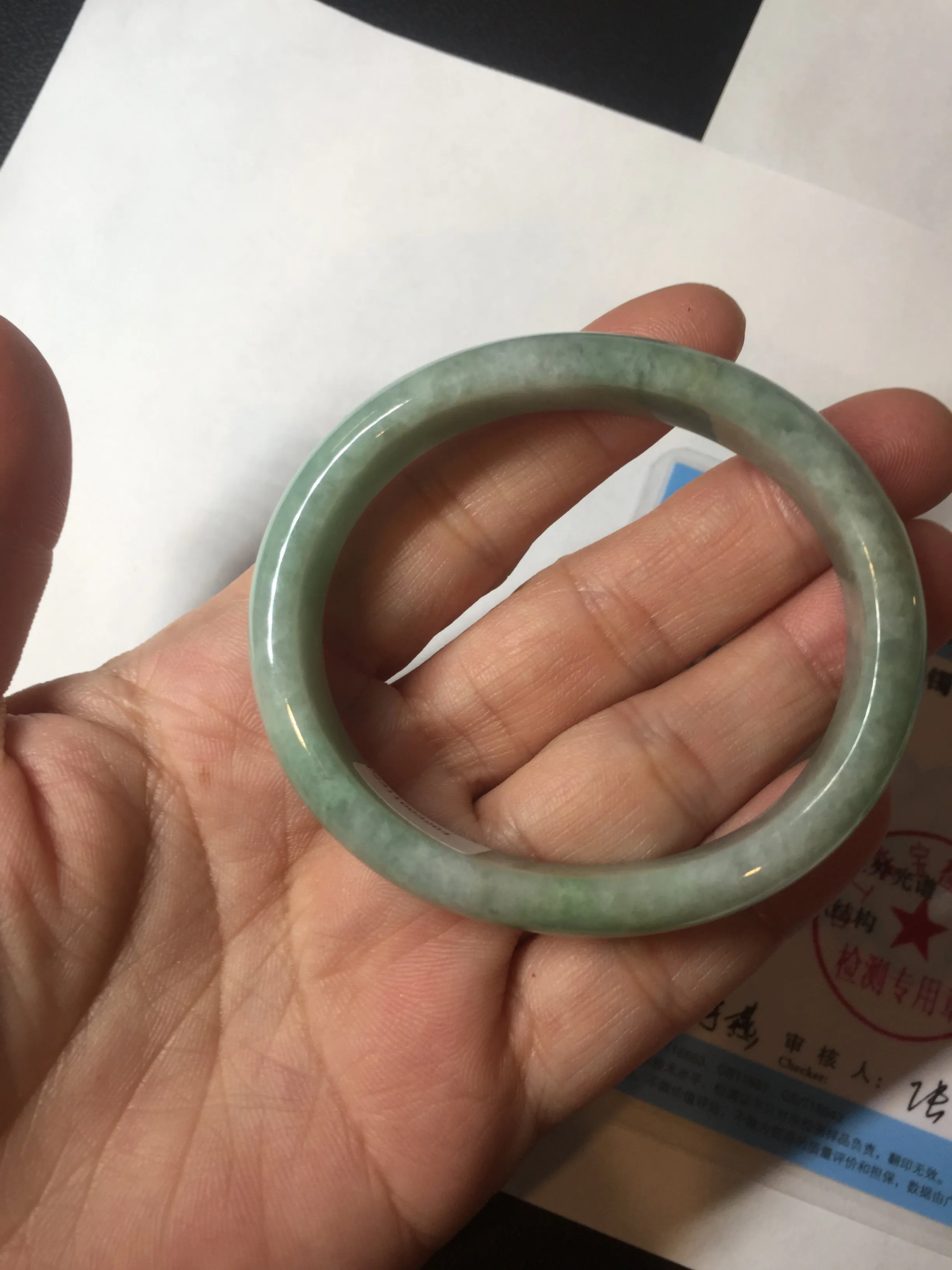 49mm Certified Type A 100% Natural apple green oval Jadeite Jade bangle BL53-326