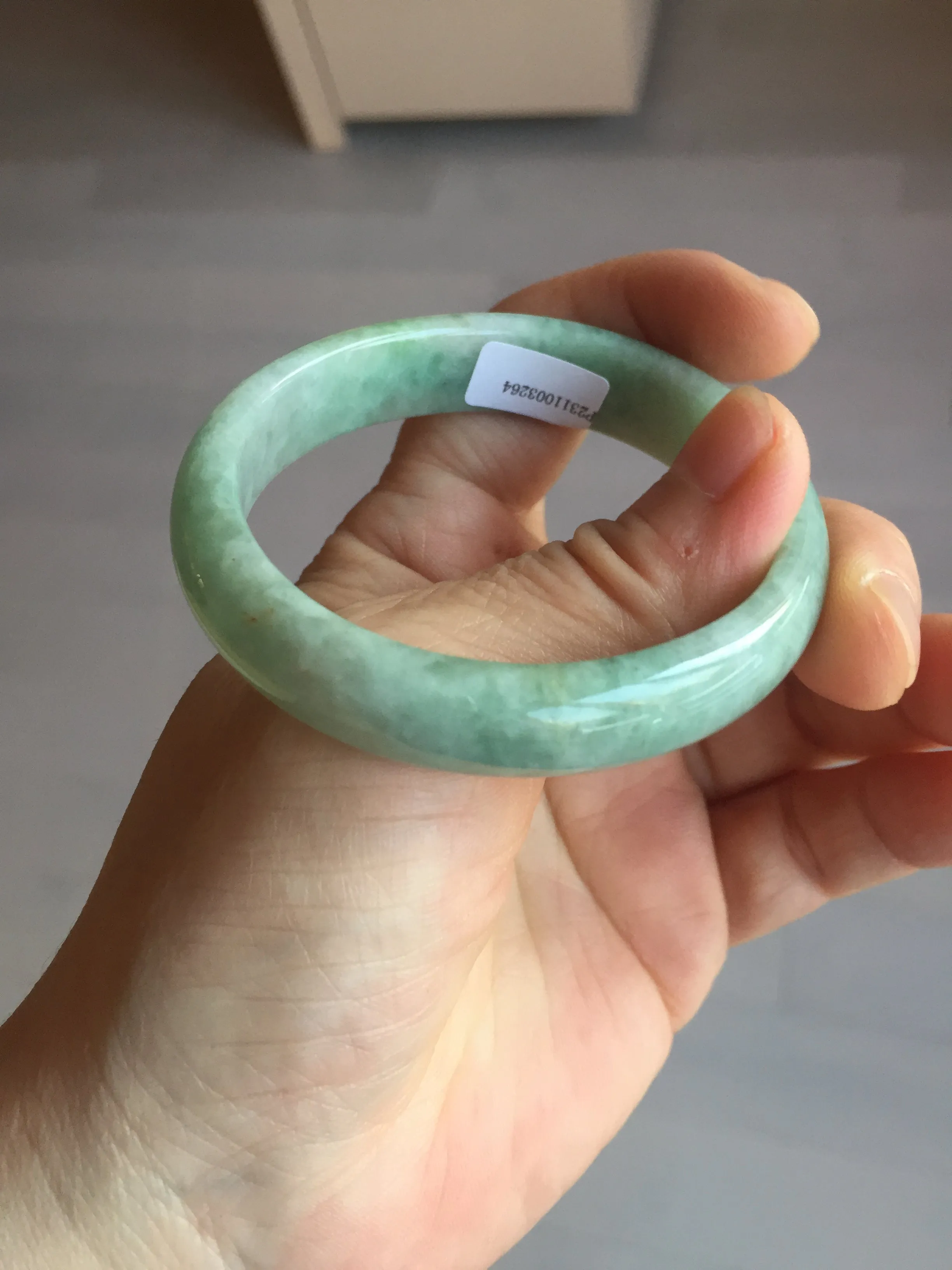 49mm Certified Type A 100% Natural apple green oval Jadeite Jade bangle BL53-326