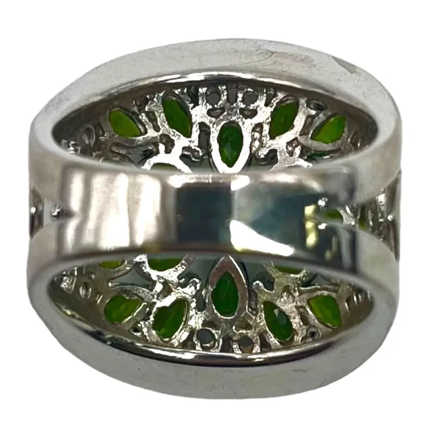 925 Sterling Silver Chrome Diopside CZ Accent Large Cocktail Statement Sz 8 Ring